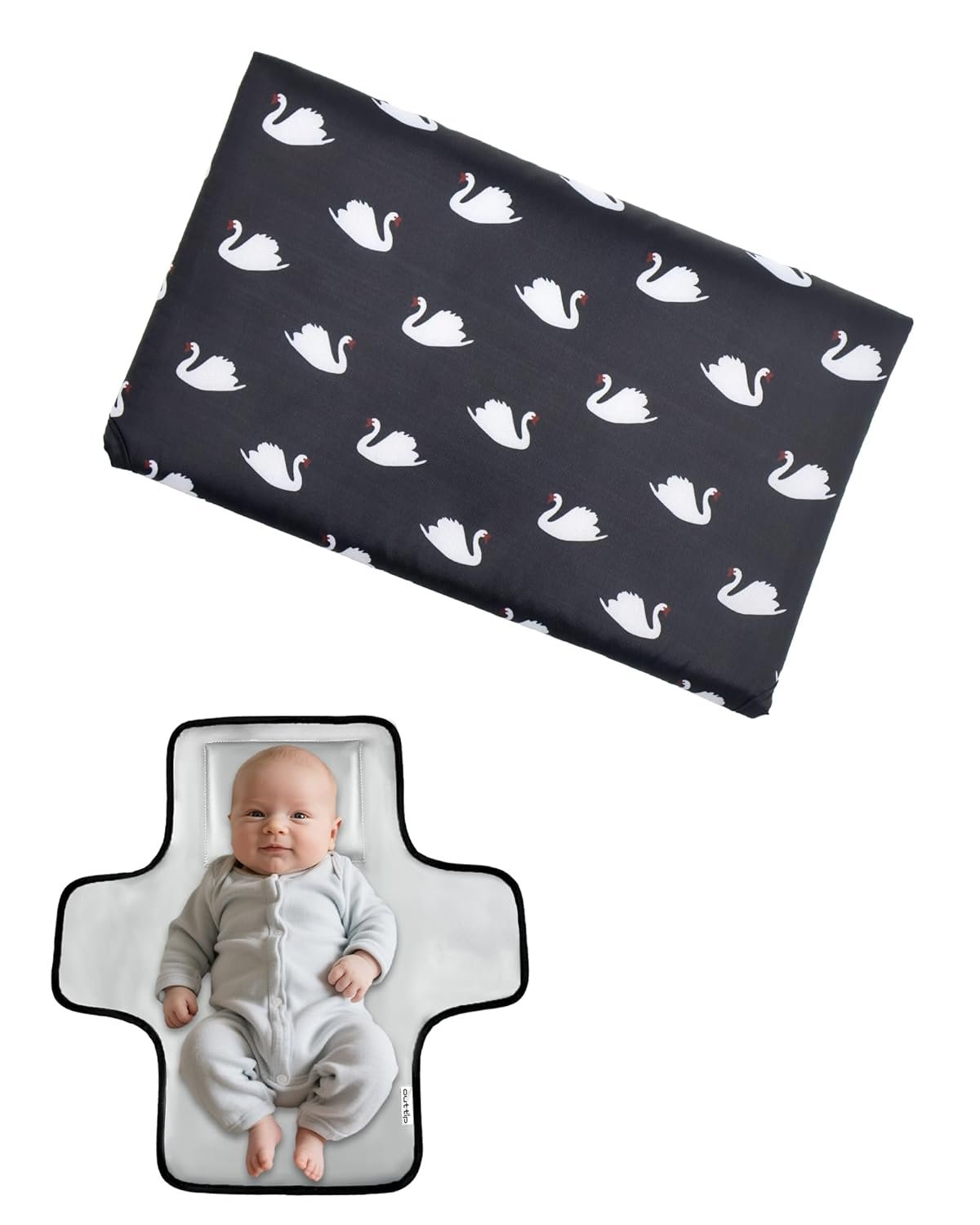 Cute Swan Portable Diaper Changing Mat,Waterproof Foldable Travel Changing Pad,On-The-Go Wipeable Reusable Changing Pad – Waterproof & Compact,for Diaper Bags,Travel,Car Backseat Changes,Strollers