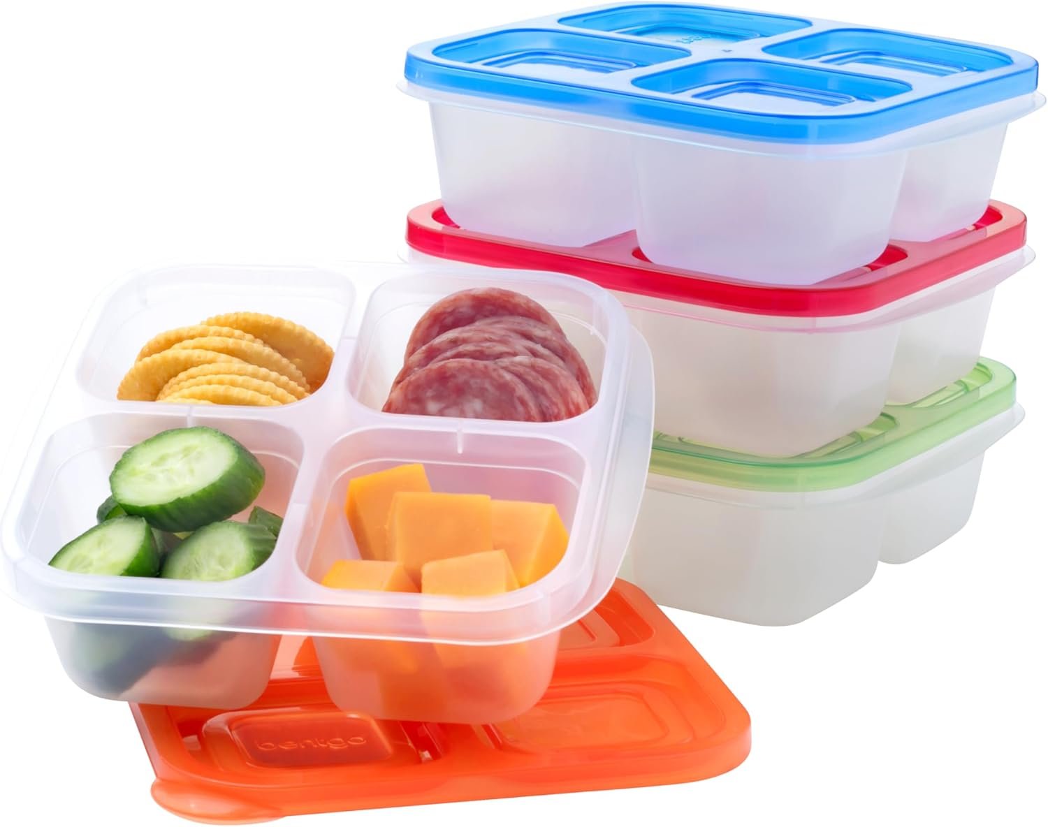 Bentgo Easyboxes 4-Compartment Snack Containers – 8-Piece Set with 4 Trays & 4 Custom-Fit Lids to Seal in Freshness – Reusable Food Storage & Meal Prep Bento BPA-Free Containers (Classic 4-Pack)