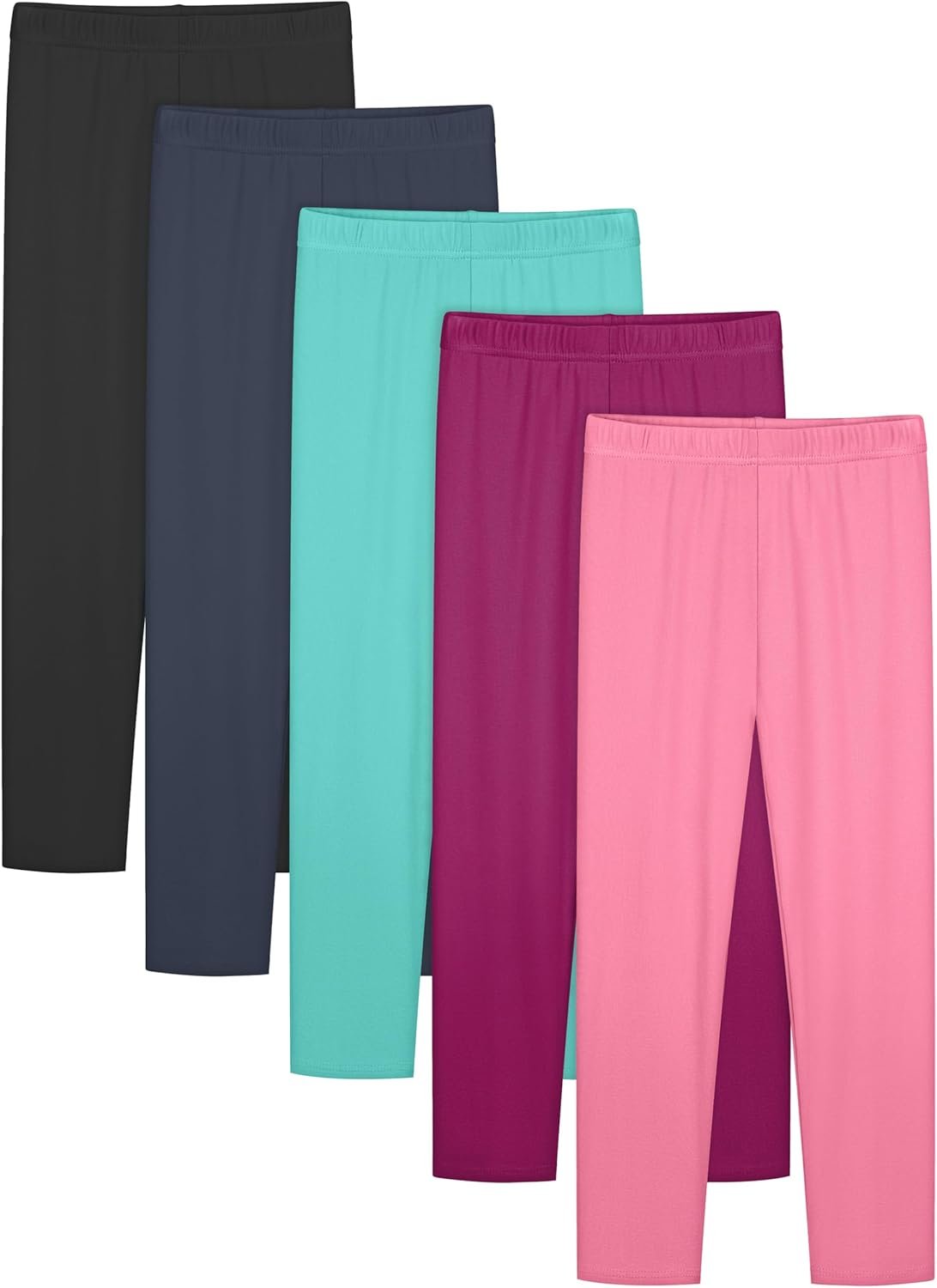 Resinta 5 Pack Girls Cotton Leggings Warm Stretch Soft Tight Pants Assorted Everyday Pull On Leggings for Kids Multipack