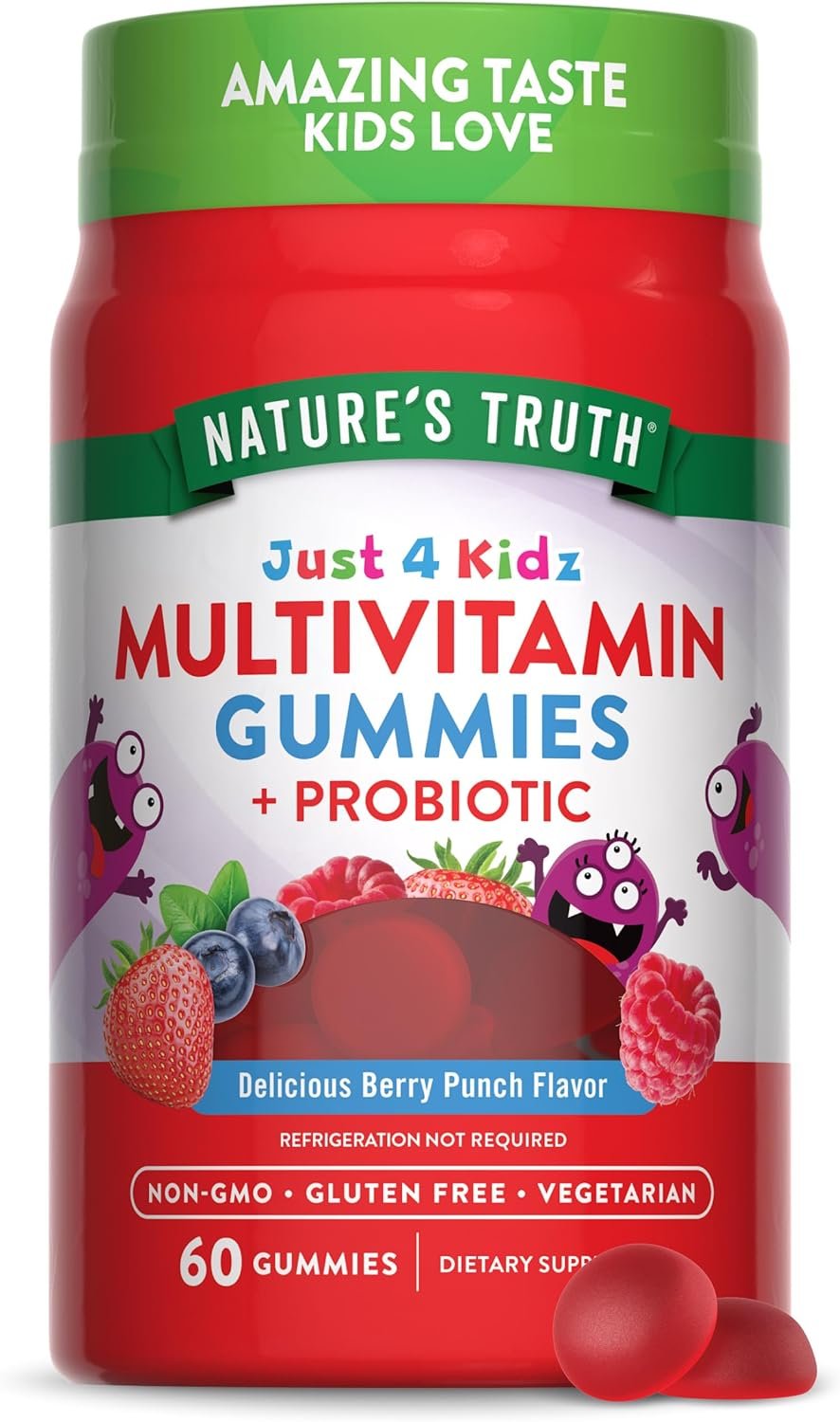 Nature’s Truth Kids Multivitamin Gummies with Probiotics | 60 Count | Berry Punch Flavor | Vegetarian, Non-GMO & Gluten Free Supplement