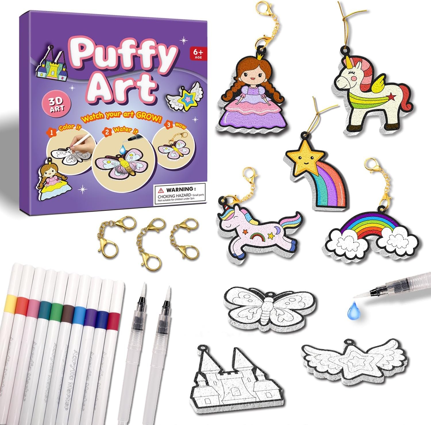 FoilColoring 3D Puffy Art Kit – Aqua Foam Painting, Magic Foam Texture Puffs Craft Kit.Mess-Free Craft for Kids.Travel and Creative Gift for Girls & Boys Ages 4, 5, 6, 7, 8, 9, 10 Years Old