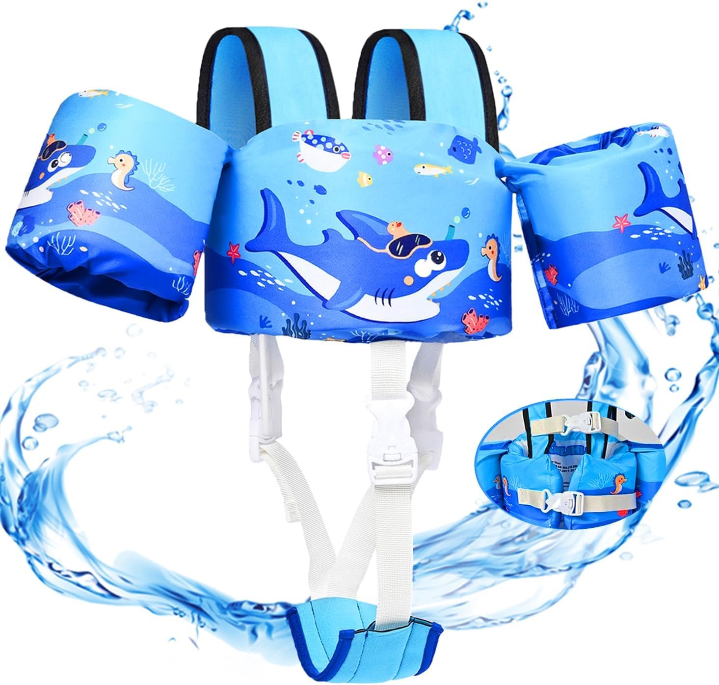 Toddler Swim Vest, Toddler Floaties for 22-66 lbs Boys & Girls, Kids Puddle Jumper Removable with Crotch Strap & Shoulder Harness Arm Wings for 1 2 3 4 5 6 7 Years Old Baby Children Sea Beach Pool