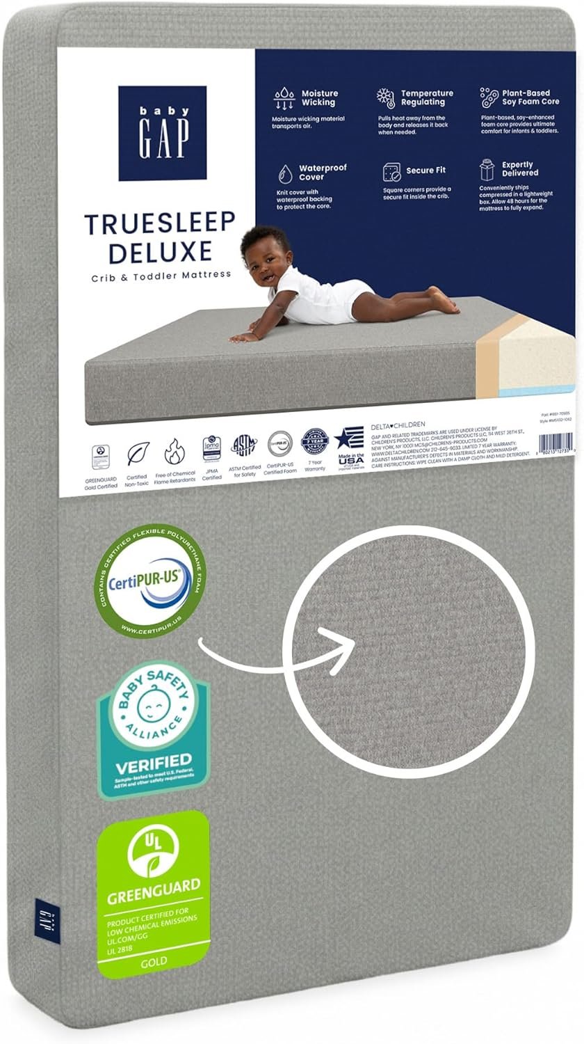 GAP babyGap TrueSleep 2-Stage Deluxe Crib and Toddler Mattress – Waterproof – GREENGUARD Gold Certified – Temperature Regulating – Moisture Wicking