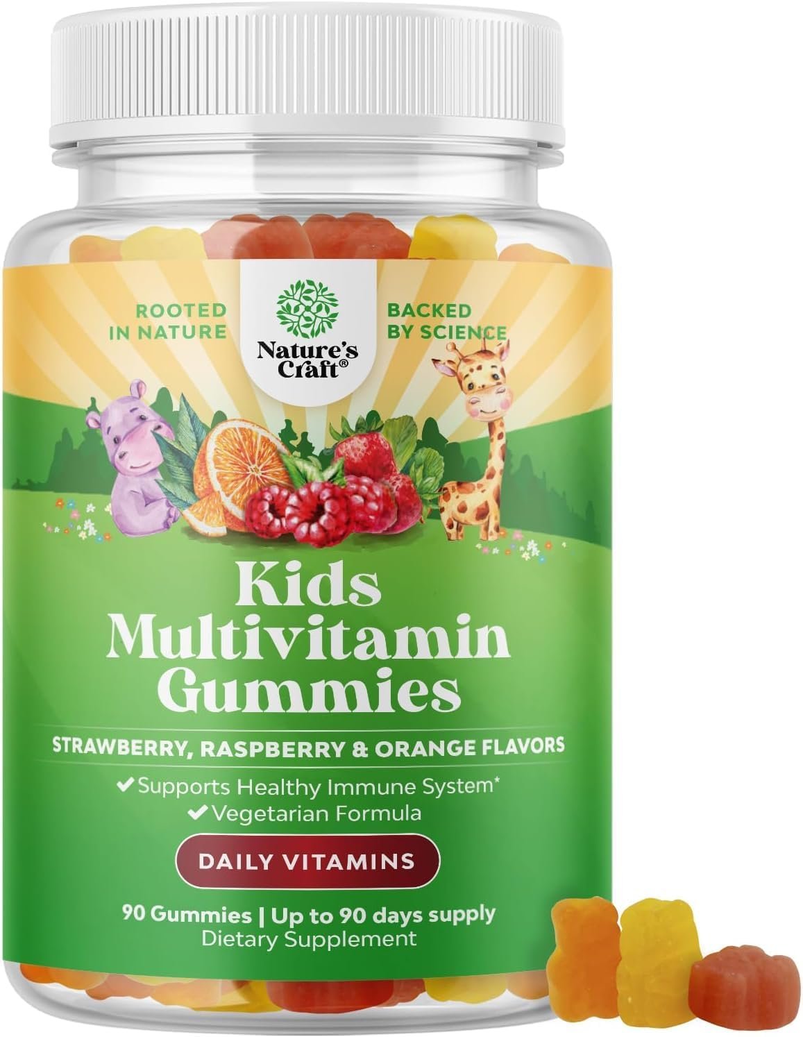 Plant Based Kids Multivitamin Gummies – Multivitamin for Kids Immune Support with Vitamins A, C, D3, E, B6 & B12, Zinc & Iodine – Children’s Vitamins Chewable Formula for Strong Health – 90 Count