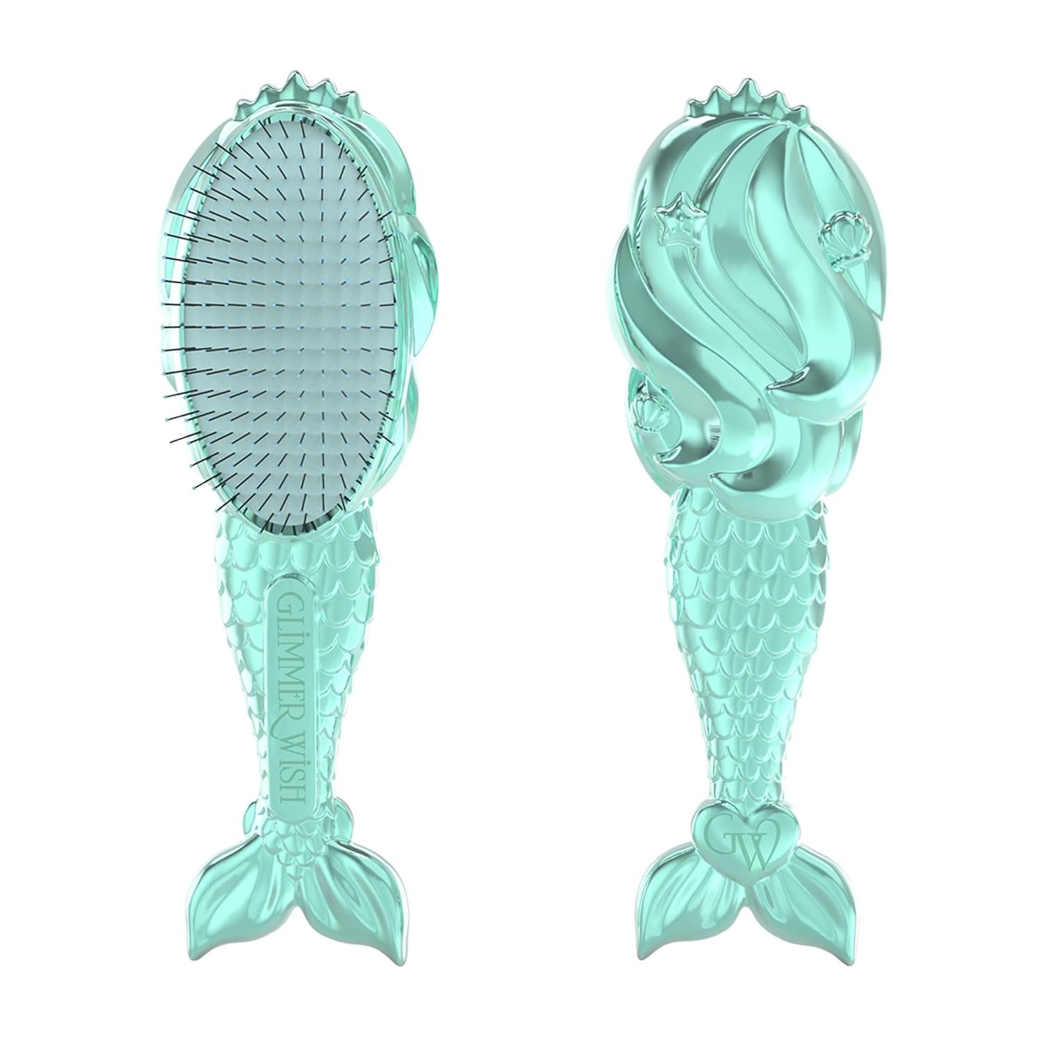 Glimmer Wish Mermaid Detangling Hair Brush for Kids – Anti Frizz and Anti Static – Soft and Long Bristles to Detangle With Ease – Gentle on Hair Kids Hair Brush