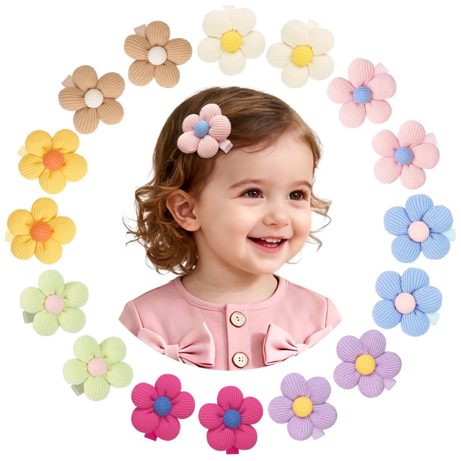 JOYOYO 16Pcs Set 3D Puff Flower Hair Clips – Adorable Gentle Puff Soft Hair Accessories for Baby Girls, Kids Child and Teens