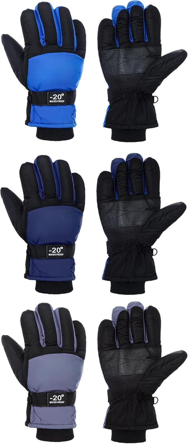 Bencailor 3 Pairs Kids Winter Gloves Waterproof Snow Ski Gloves Warm Windproof Adjustable Mittens for Boy Girl Outdoor