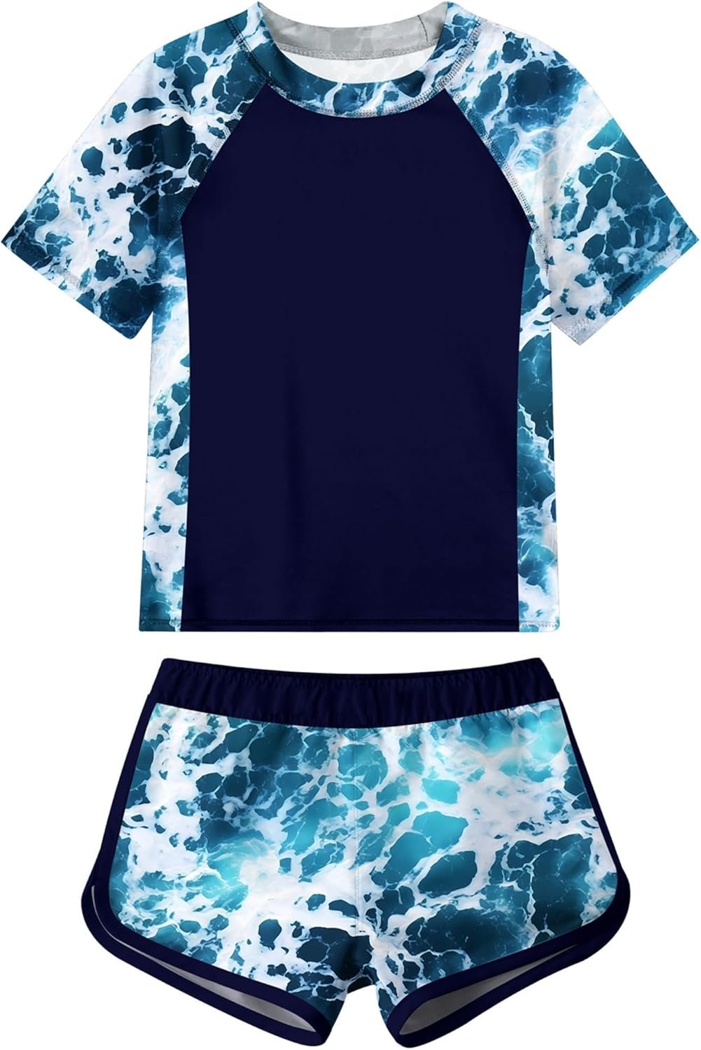 Idgreatim Girls Rashguard Swimsuit 2 Piece Short Sleeve Bathing Suit UPF 50+ Sun Proction Swimwear Size 8-16T
