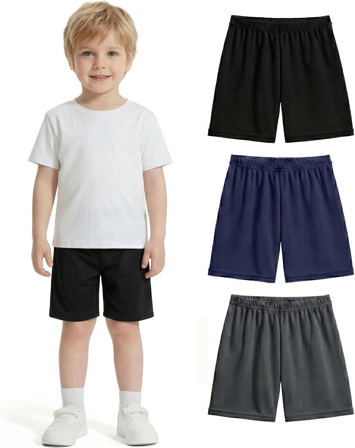 3 Pack 2T-6T Toddler Boys Athletic Shorts Casual Beach Shorts Boys Mesh Basketball Soccer Knee-Length Shorts