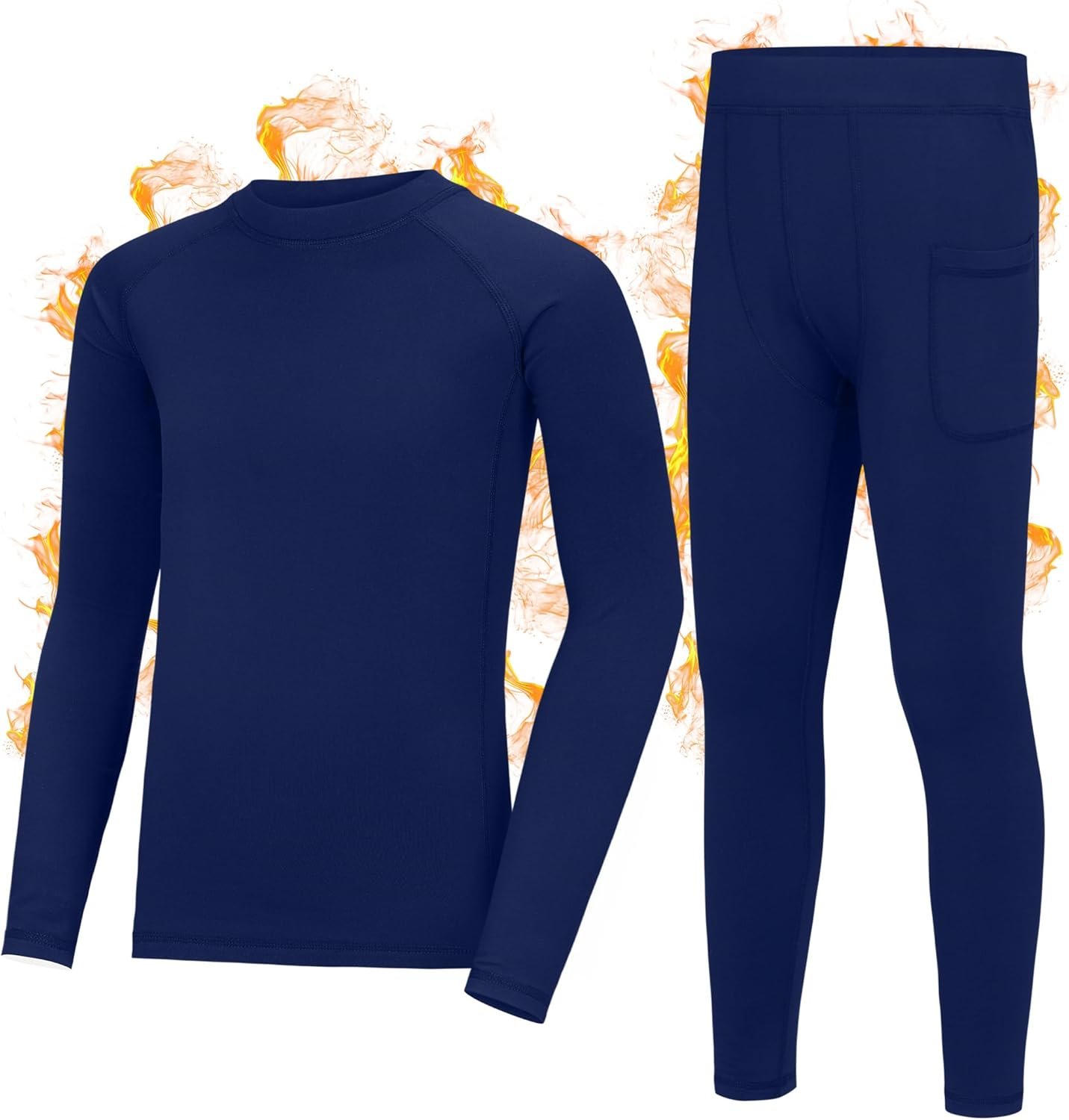 Roadbox Boys Thermal Underwear Sets Ultra Soft FLeece Lined Long Johns Base Layer Top and Bottoms with Pockets