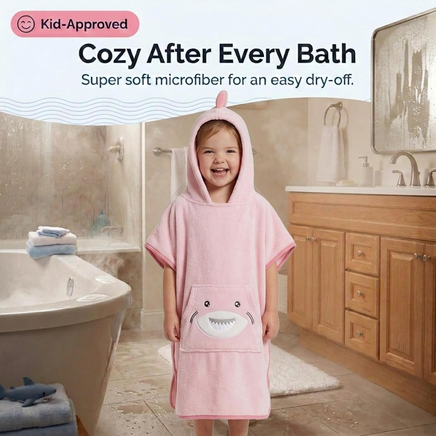 The Big Softy Hooded Towel Poncho for Kids – Shark Swim Towel Beach or Pool, Soft Quick Dry Wearable Cover Up – Boys, Girls, Toddler 3-10yr