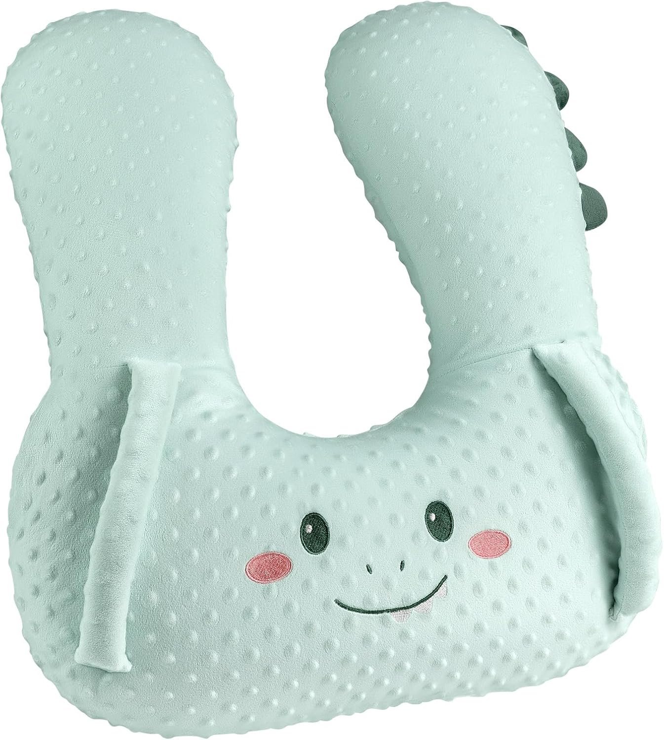 BEBAS U-Shaped Kids Travel Pillow for Car – Comfortable Neck and Head Support Pillow for Sleeping on Long Trips, Cute Cartoon Design, Ideal for Car Seats, Booster and Home Use, Great Gift Idea（Green）