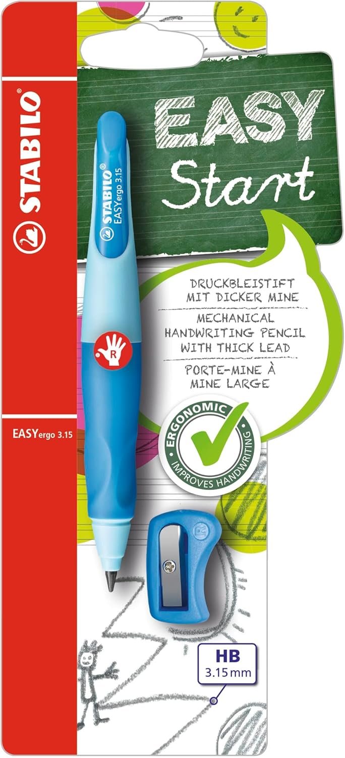 STABILO – EASYergo 3.15 – Ergonomic Mechanical Pencil – Right-Handed – Pack of 1 – Light Blue/Dark Blue with Sharpener