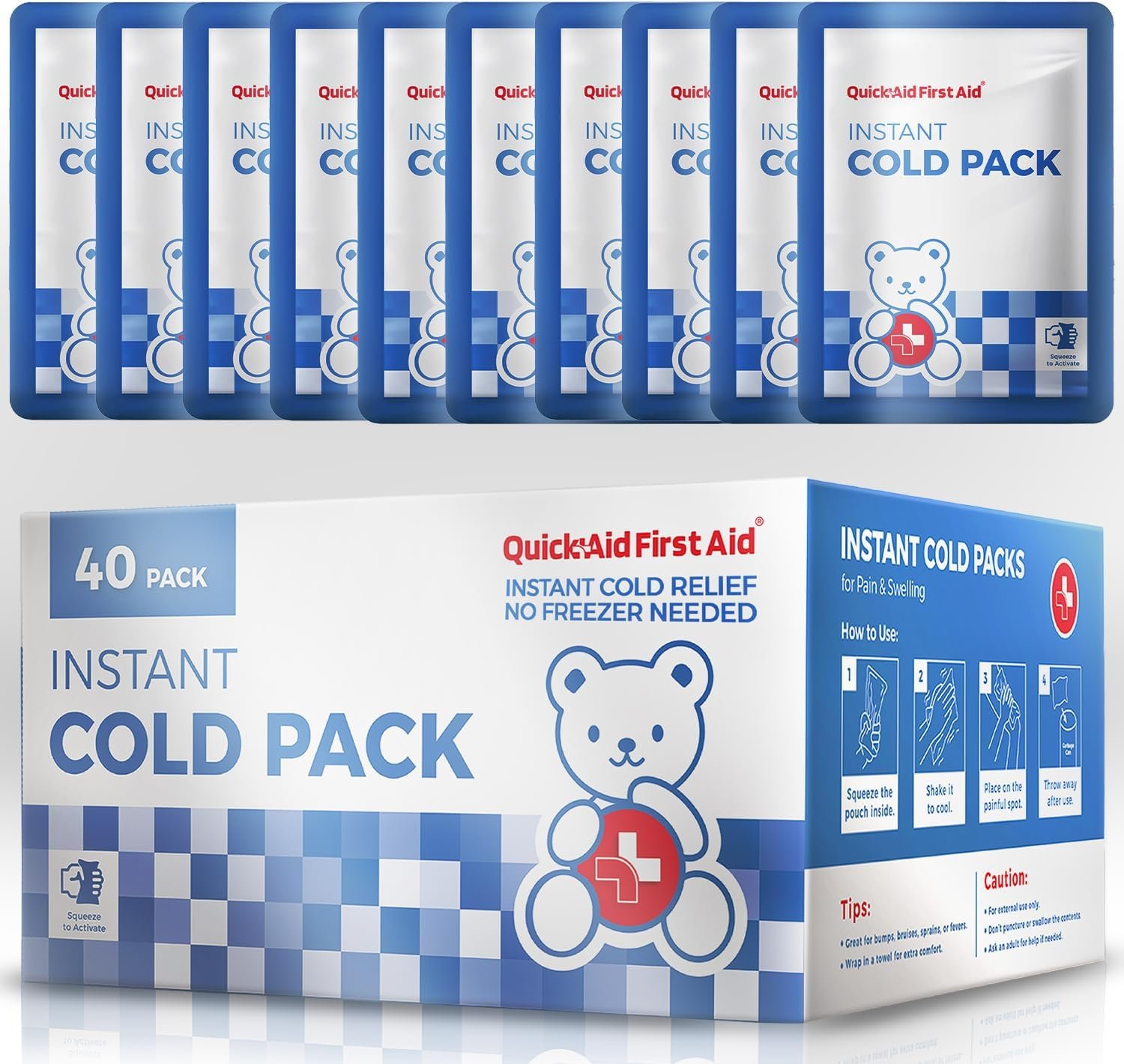 Quick Aid Instant Cold Packs – 40-Pack Disposable Ice Packs for Injuries, Pain Relief, Swelling, Sprains, Toothaches, Inflammation – No Freezing Required – First Aid Cold Compress