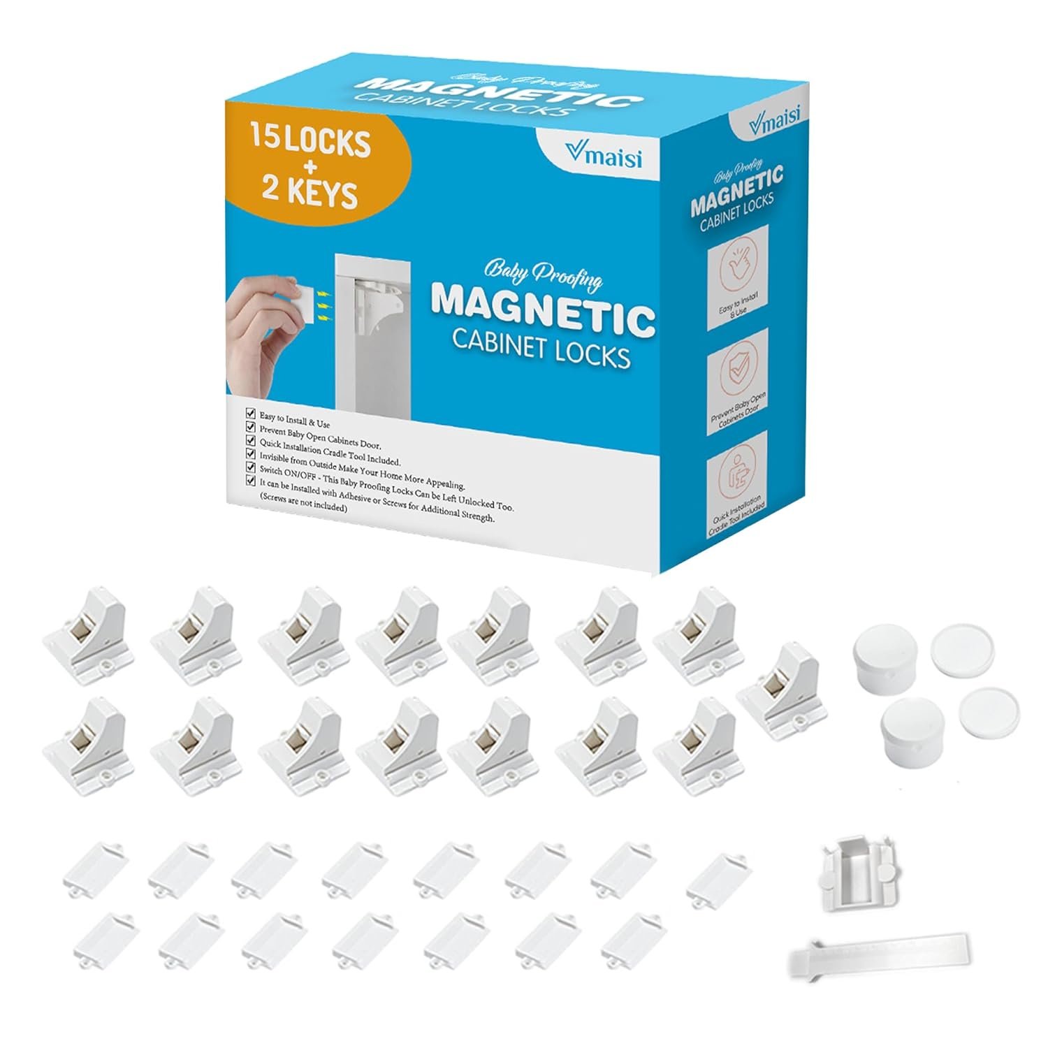 Vmaisi Baby Proofing Magnetic Cabinet Locks (15 Locks and 2 Keys)