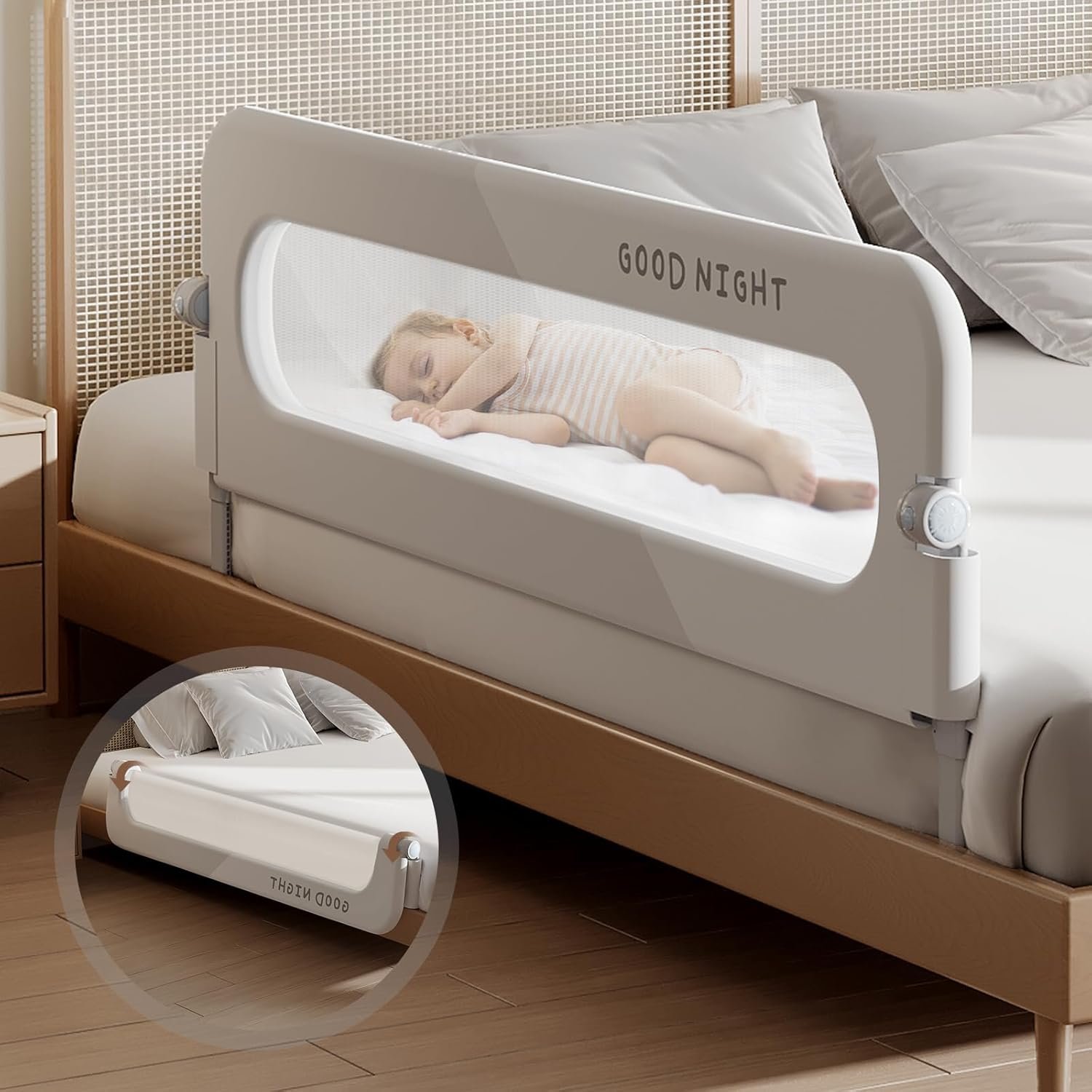 Foldable Toddler Bed Rails – Kids Guard Bumper for Crib Safe Bed Side Rail for Twin Queen King Full Size Beds 32inch
