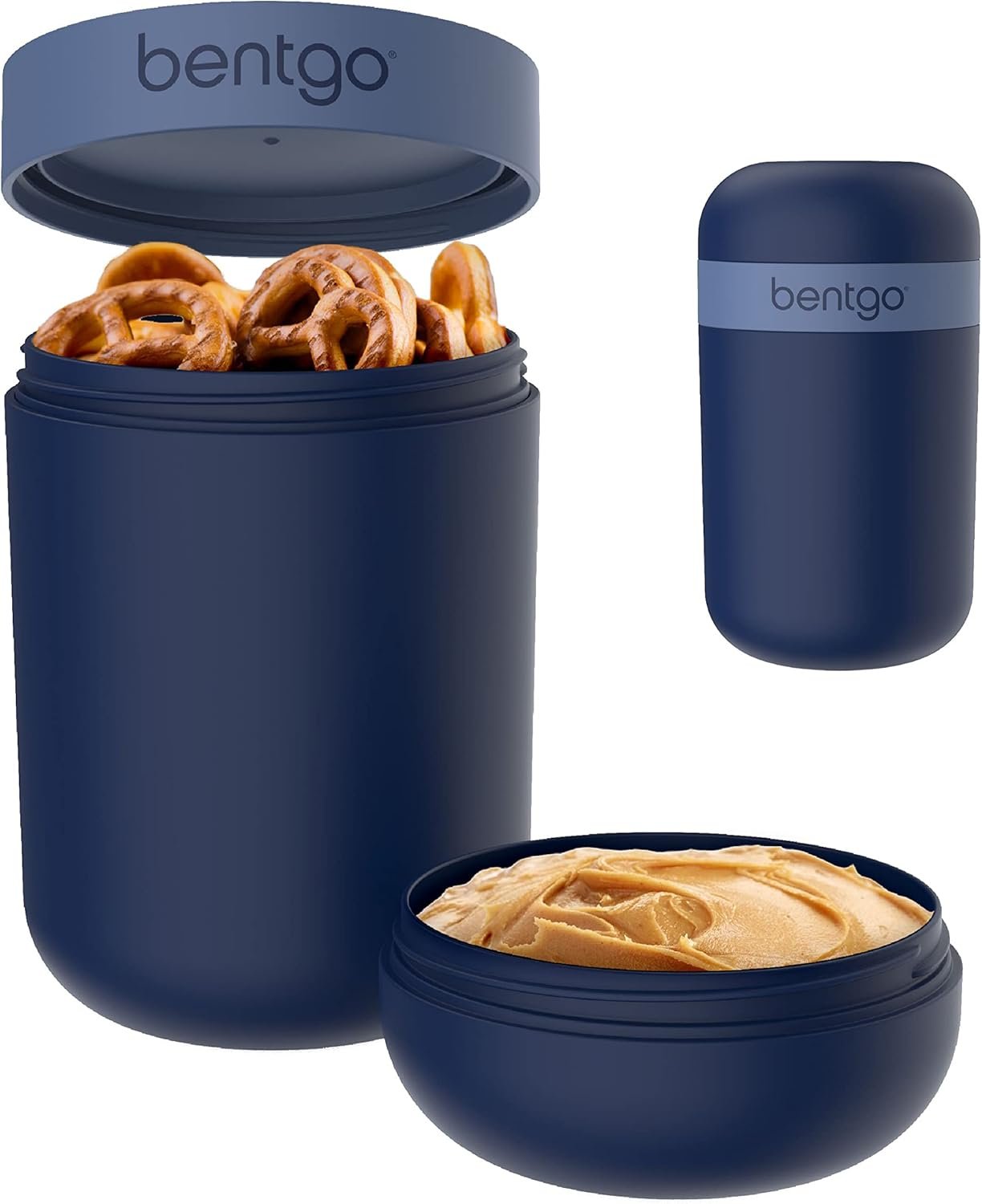 Bentgo Snack Cup – Reusable Snack Container with Leak-Proof Design, Toppings Compartment, and Dual-Sealing Lid, Portable & Lightweight for Work, Travel, Gym – Dishwasher Safe (Navy)