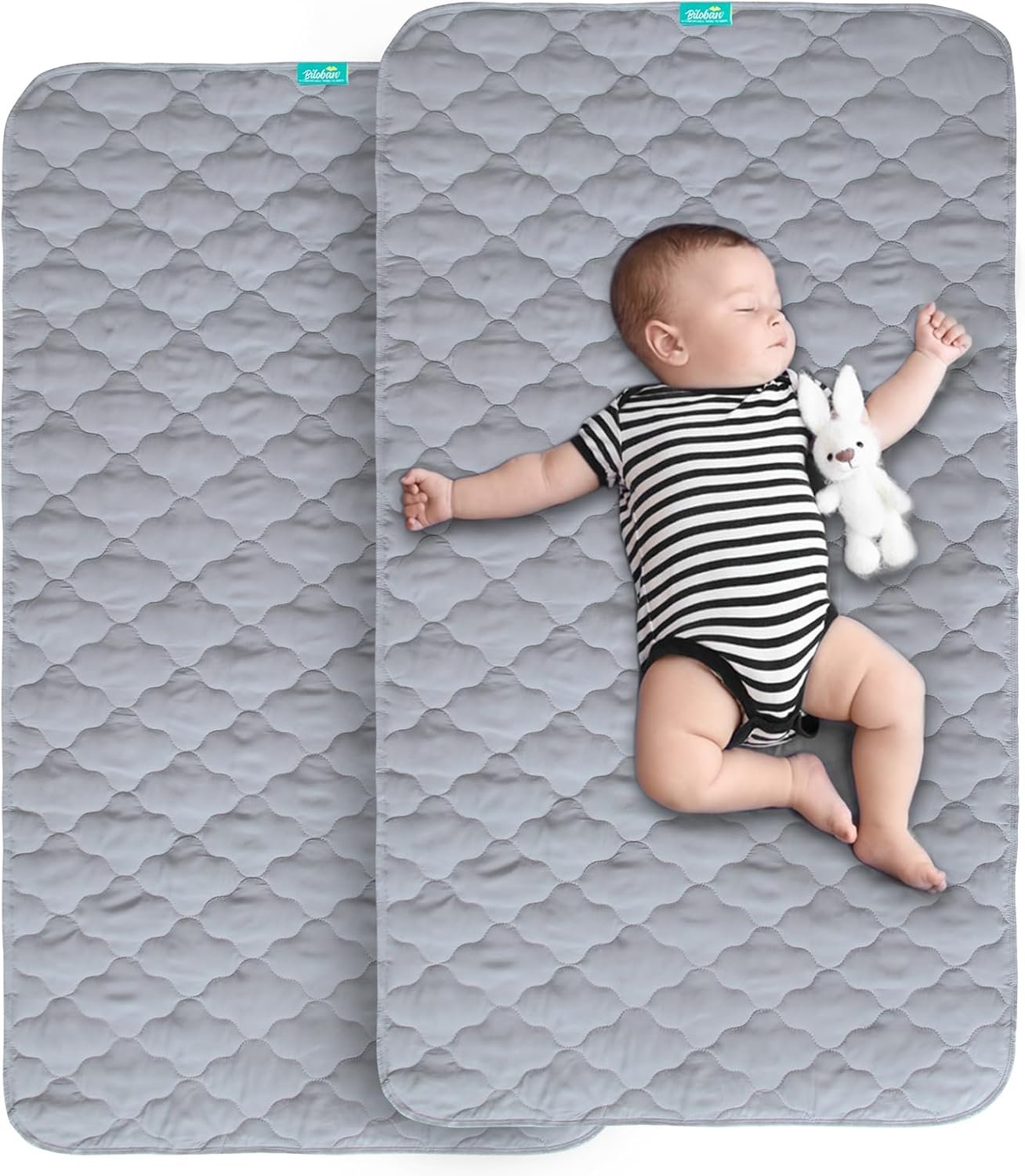 Waterproof Crib Mattress Protector Pad 2 Pack 28″ x 52″,Non-Slip & Absorbent Mattress Pad for Baby Standard Crib/Bed, Quilted Machine Washable Grey