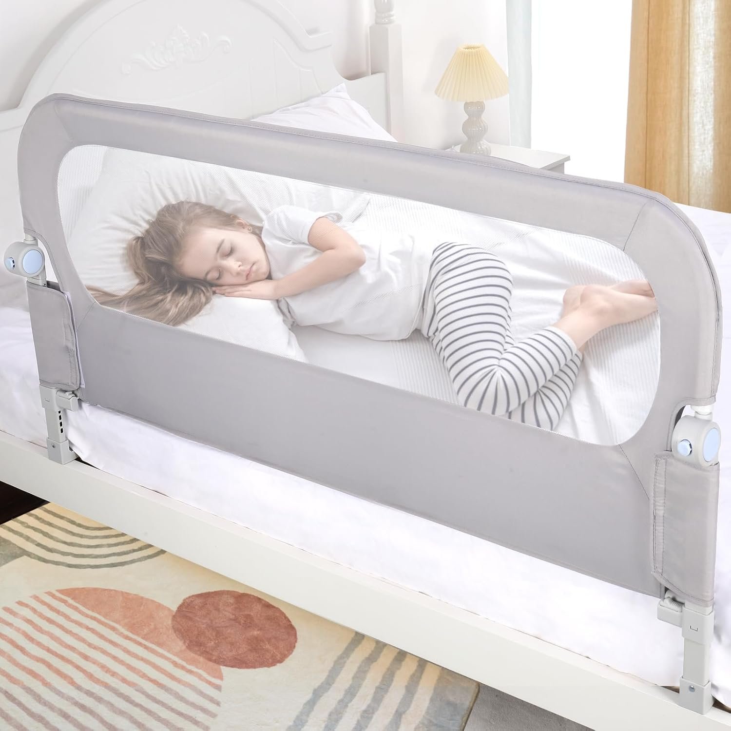 NUTIKAS Baby Bed Rail Guard for Toddlers – 47″ Toddler Bed Side Rails for Twin, Full, Queen Bunk Size Bed Swing Down Bedrail Extral Tall Child Safety Side Railing Guards for Kids