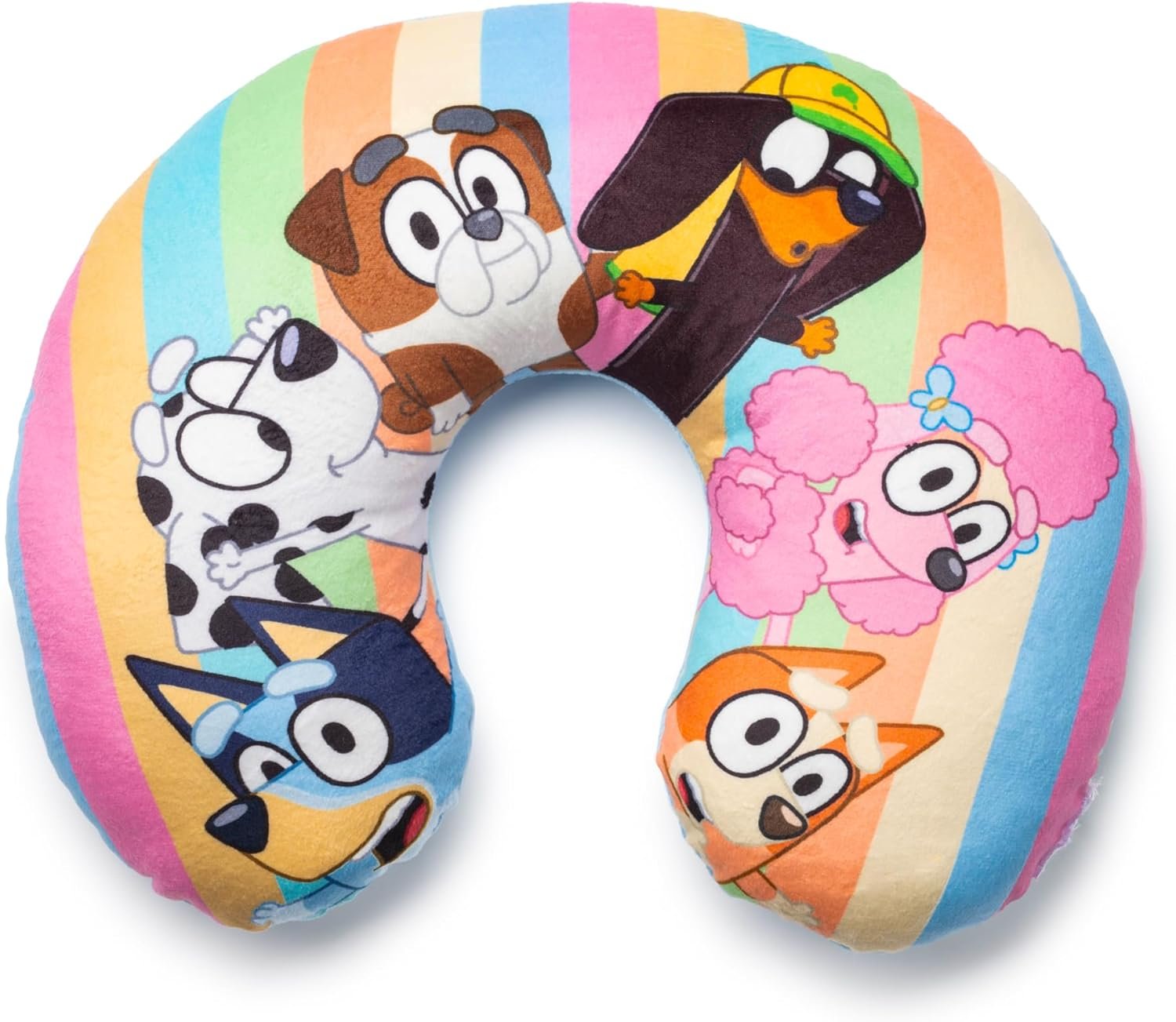 Jay Franco Bluey Kids Travel Neck Pillow – Soft Polyester Support for Car, Airplane & Road Trips – Cute Bluey and Bingo Design – Comfortable Child Neck Support for Ages 3-10