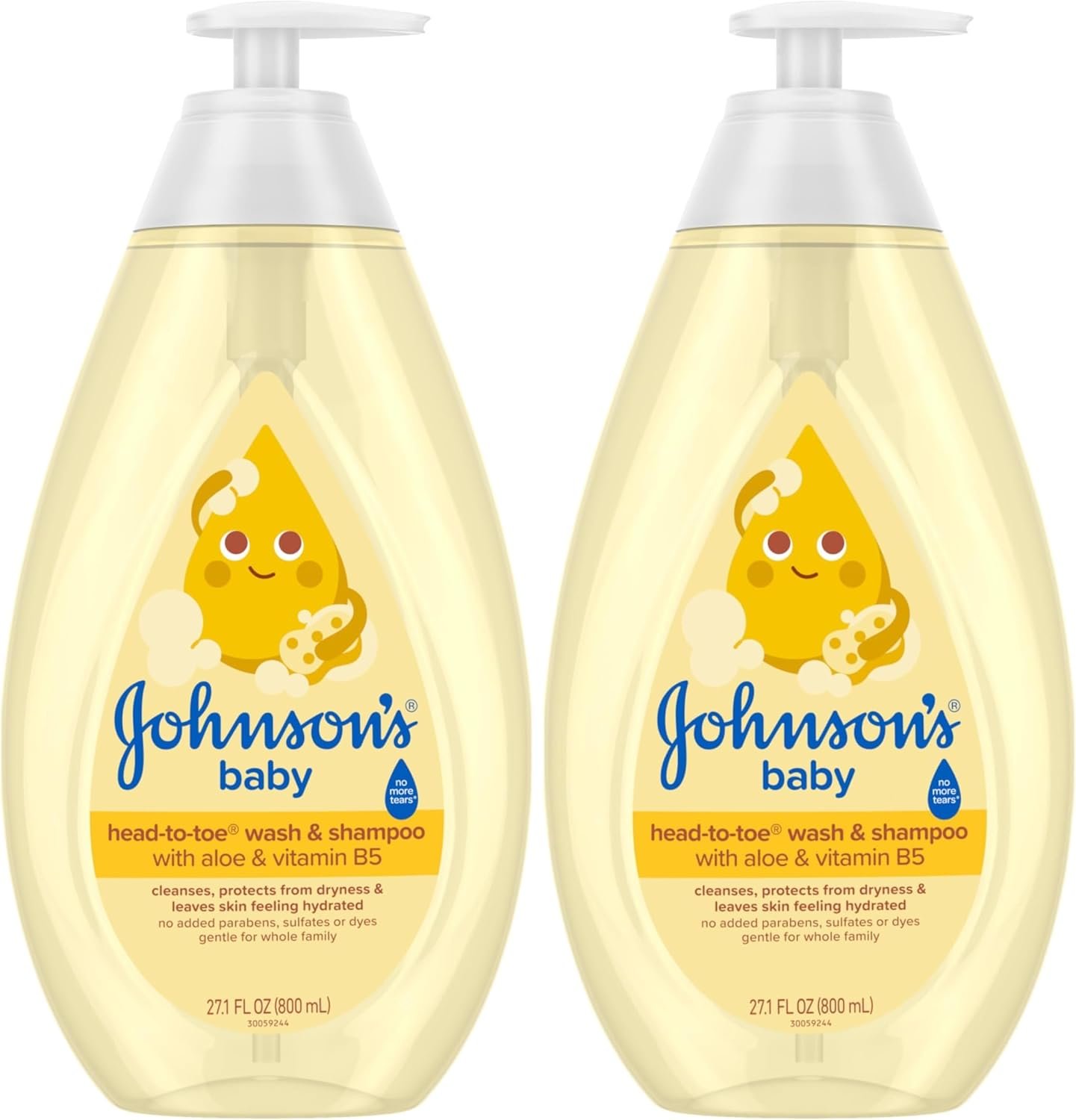 Johnson’s Baby Head-To-Toe Baby Wash&Shampoo + Aloe&Vitamin B5, 2-in-1 Bath Wash Gently Cleanses Newborn’s Delicate Skin&Hair,Hypoallergenic,No Added Parabens,Dyes-&Sulfates, 27.1 fl. Oz (Pack of 2)