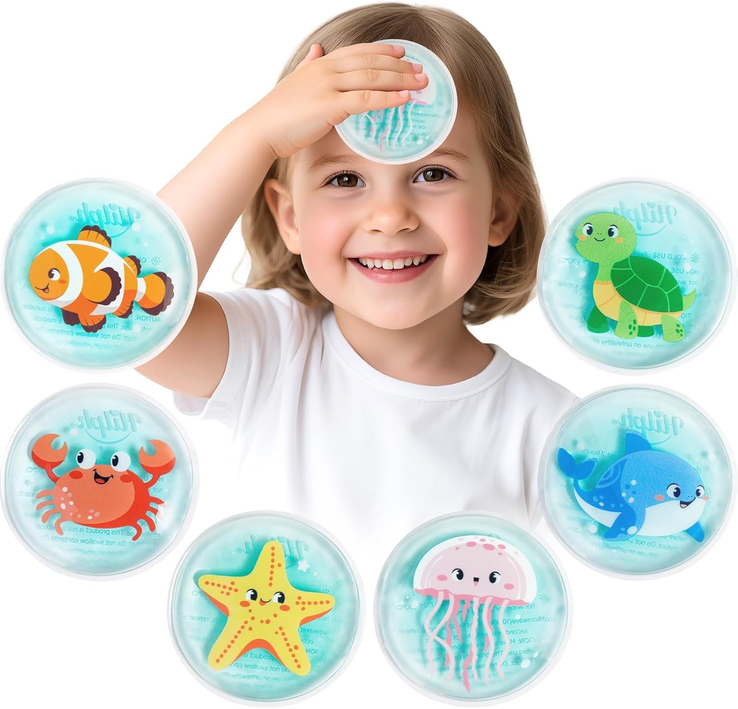 Hilph Kids Ice Packs for Boo Boos, 6 Pcs Small Gel Ice Packs for Injuries Reusable for Kids Baby Toddlers with Ocean Theme, Mini Hot Cold Compress Recovery for Body Pain Relief, Bumps, Bruises