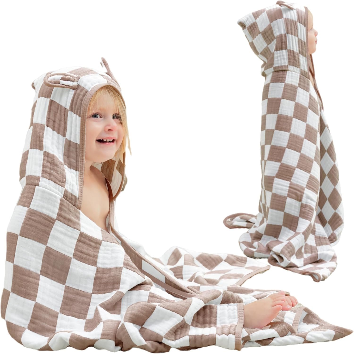 Ultra-Soft Muslin Toddler Hooded Towel – 55 x 28 Inches, Ideal for Bath & Beach, Suitable for Both Boys & Girls from Newborns to Toddlers