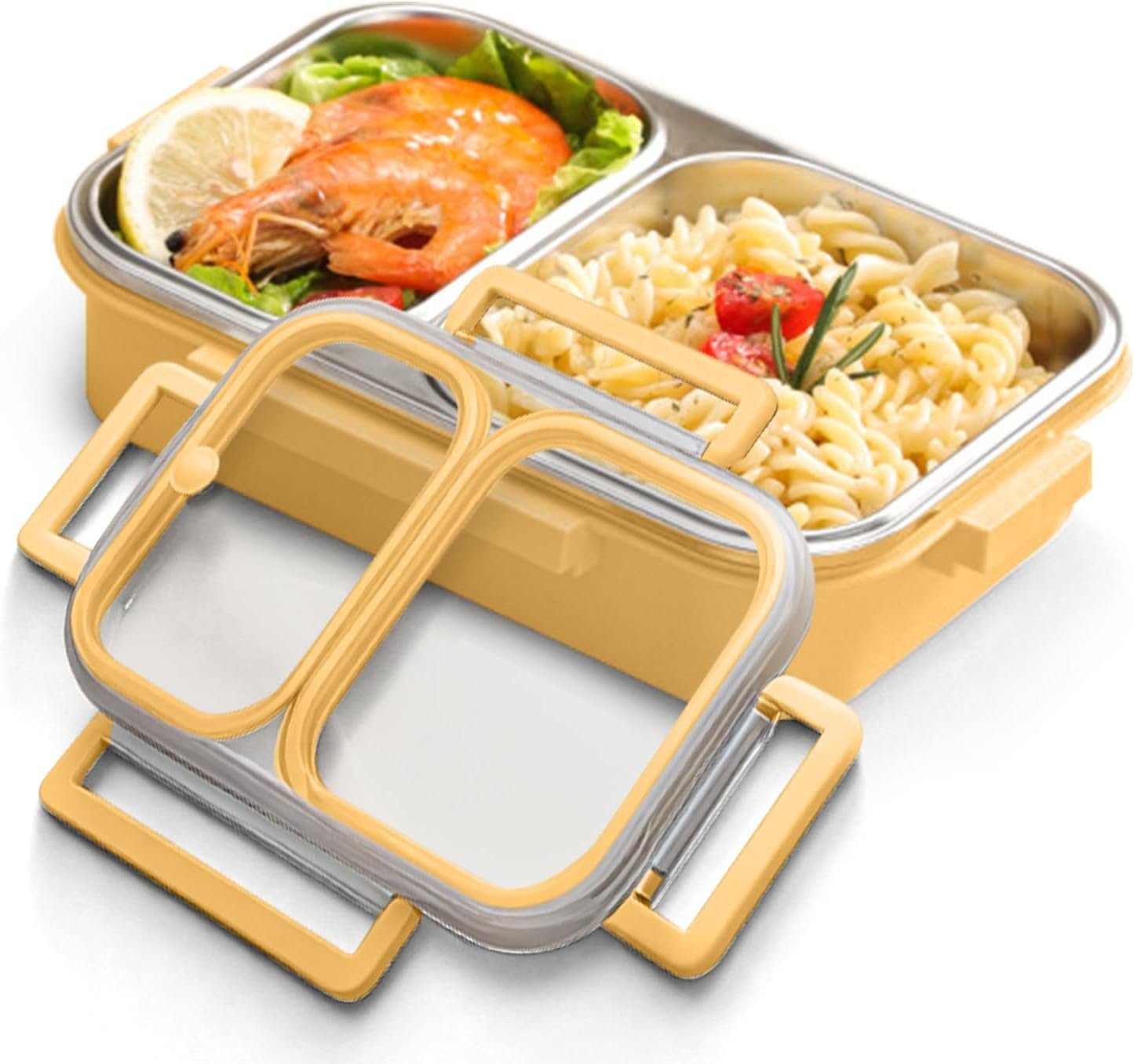 304 Stainless Steel Lunch Box for Kids & Adults – Leakproof 2 Compartment Bento Box (25oz) – Dishwasher Safe Meal Prep Container for School, Office, Outdoor (yellow)