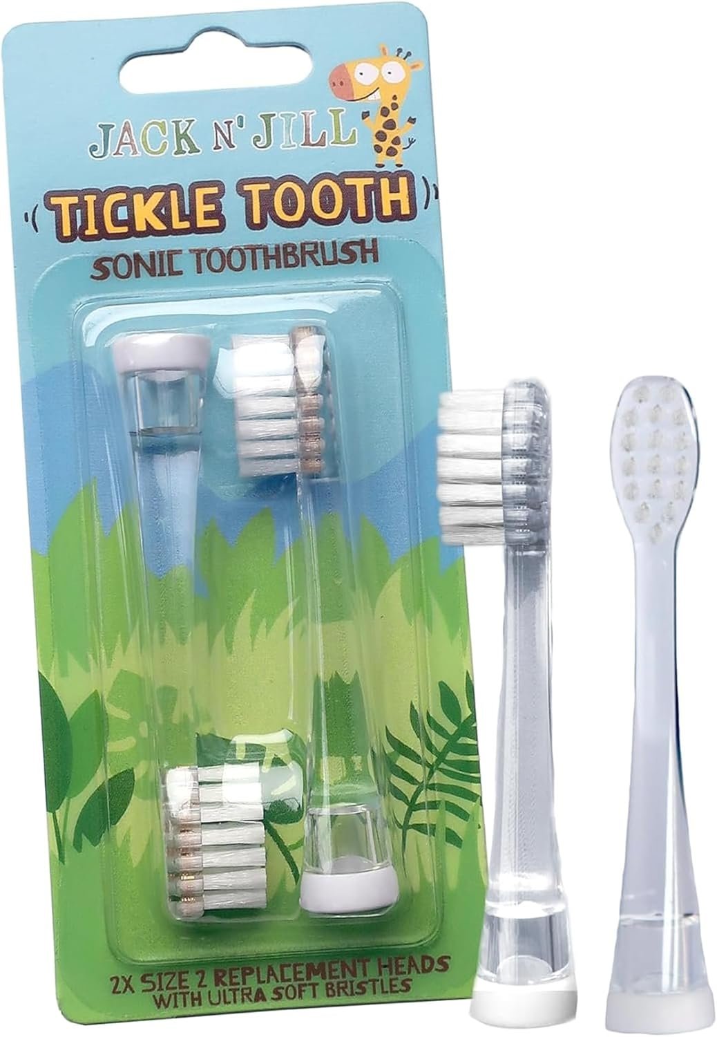 Jack N’ Jill Tickle Tooth Sonic Electric Toothbrush Replacement Heads – Gentle Cleaning, Made for Tiny Teeth, LED Inspection Light, Extra Soft Bristles, for Babies & Kids – (1 Pack – Set of 2)