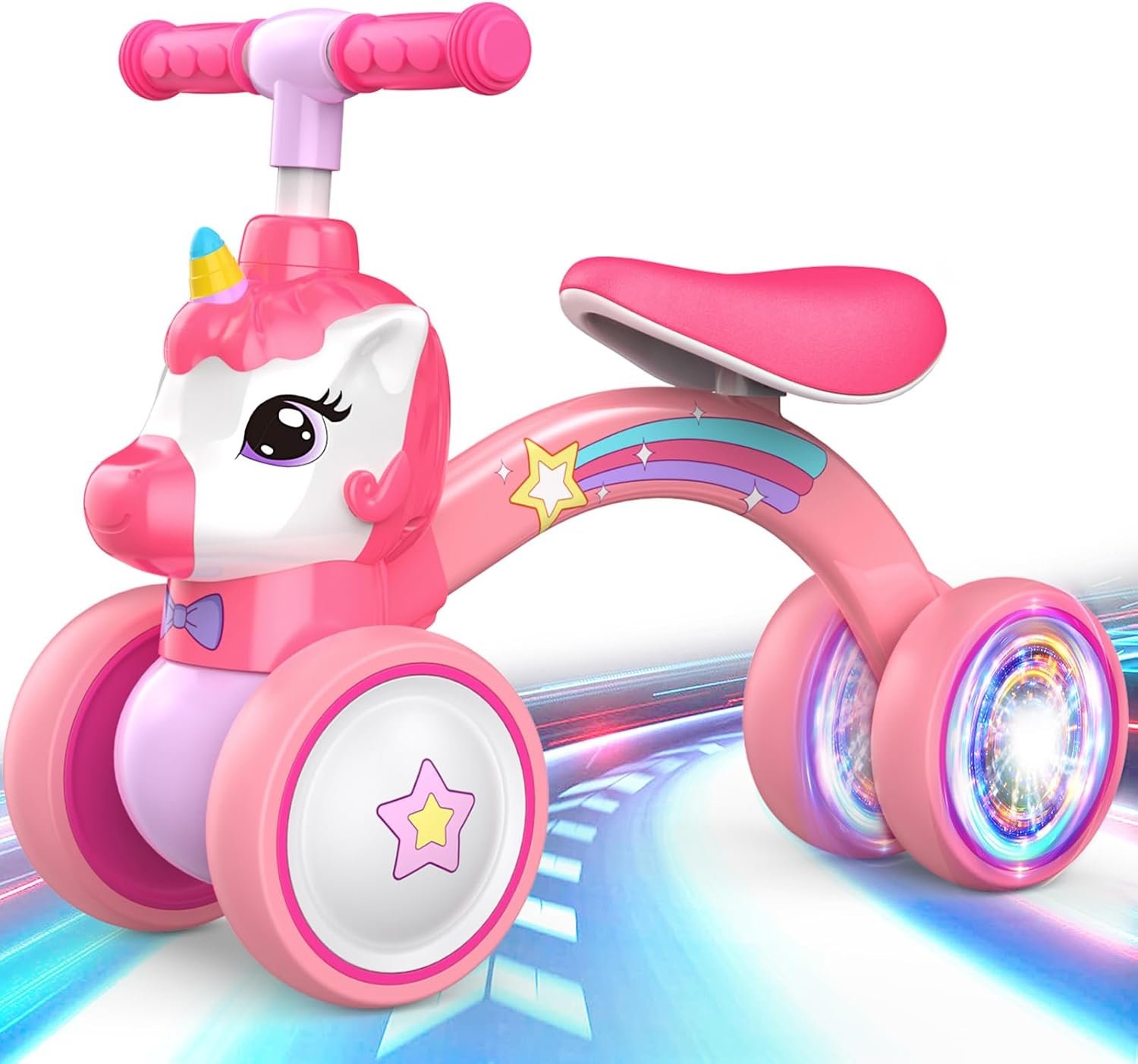 Unicorn Baby Balance Bike Ride on Toys for 1 2 Year Old, Toddler Bike, Birthday Gifts for 1 2 Year Old Girls, Colorful Lighting Silent Wheels, No Pedal, Safe Baby First Bike & Birthday Gift
