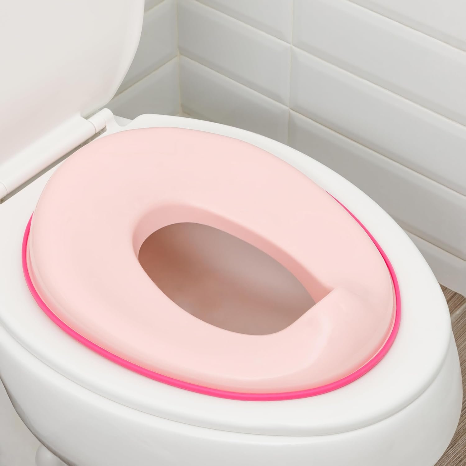 Todays Kids Toddler Potty Training Seat – Toddler Toilet Seat Attachment for Boys & Girls w/Splash Guard, Non-Slip Grip for Secure Fit, Fits Standard Round & Oval Toilets, Storage Hook Included, Pink