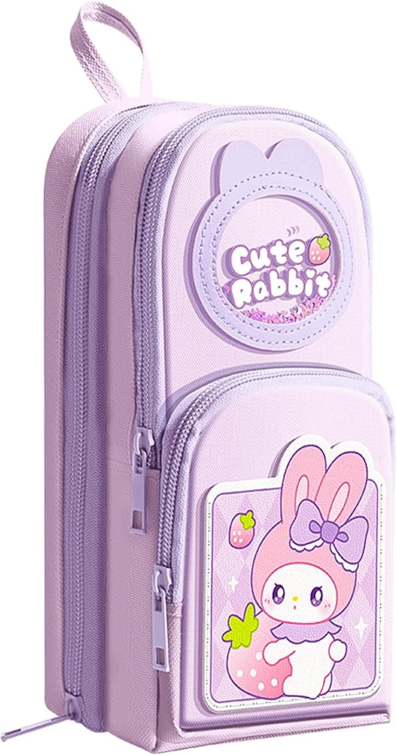 Pink Cute Pencil Case for Girls , Large Zippered Pen Pouch Organizer with Aesthetic Design Kids School Supplies canvas Marker Bag Travel Stationery Box back to school gift Gift for girls (purplr)