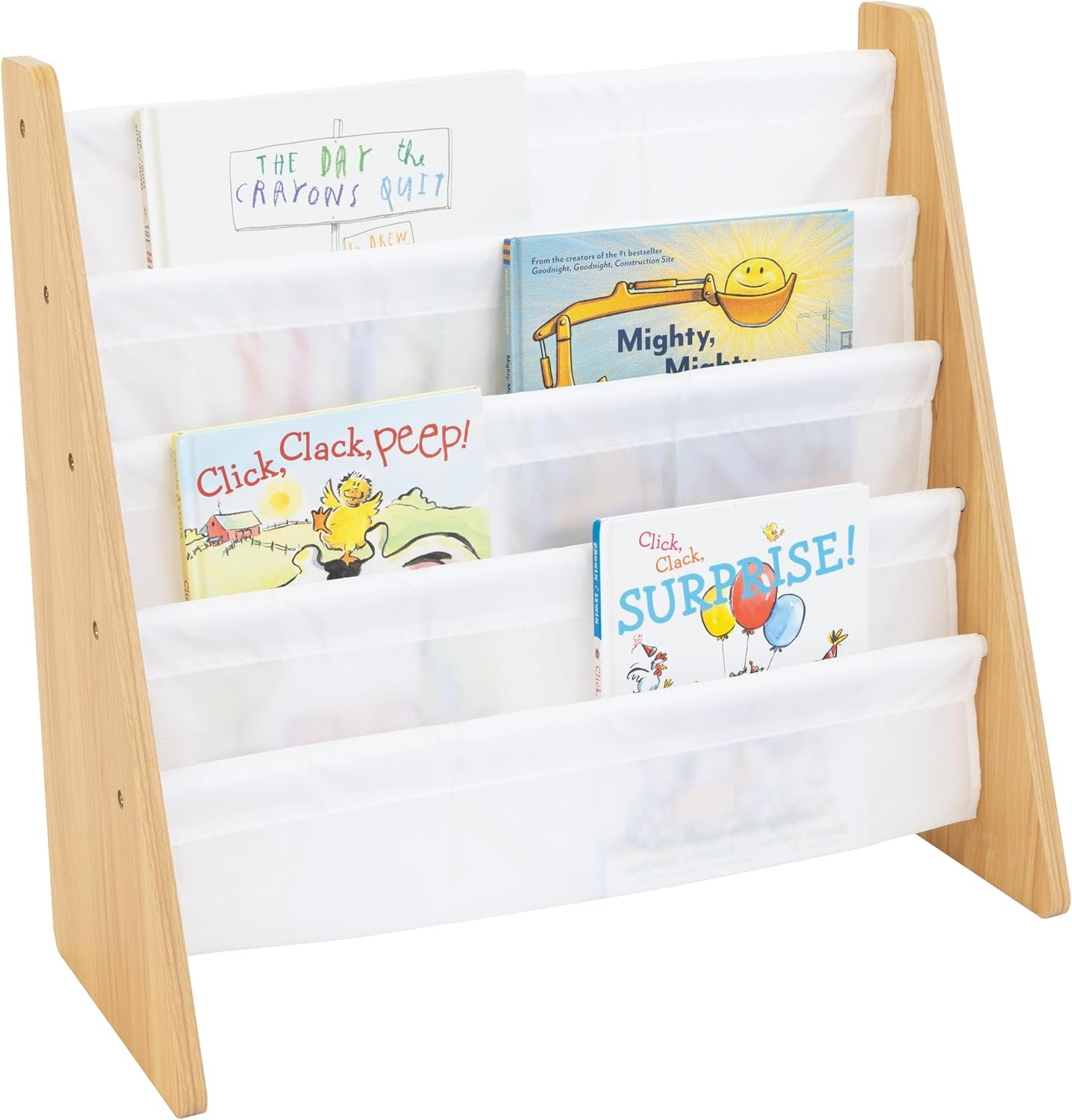 Humble Crew Kids Bookshelf, 4-Tier Front-Facing Book Display Organizer, Montessori Toddler Bookcase for Playroom, Bedroom & Reading Corner, Natural Wood/White