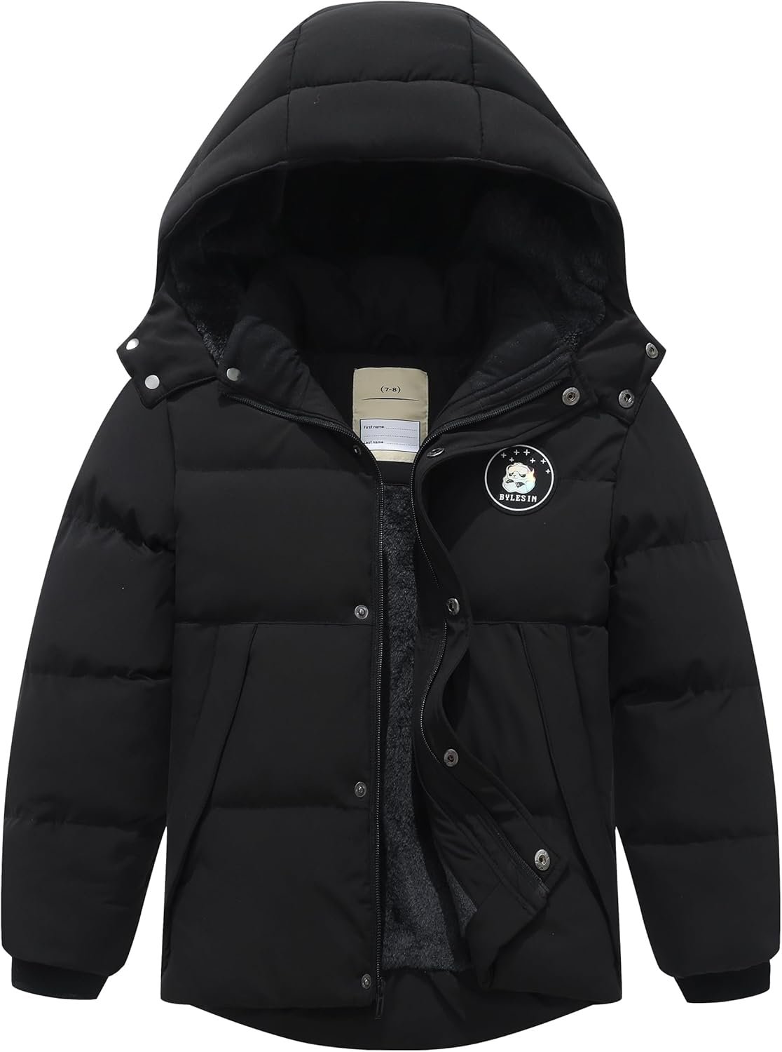 Kids Boy’s Winter Waterproof Puffy Cotton Jacket Fleece Lined Lightweight Down Coat Thick Hooded Outdoor Coat