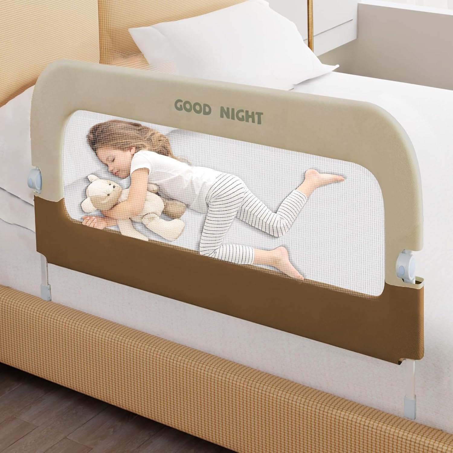 Bed Guard Rail for Toddlers – 32″ Adjustable Heights & Folding up Portable Bed Railing for Baby – Toddler Bed Rails Guard for Crib, Twin, Bunk,Full Size, Queen & King Bed