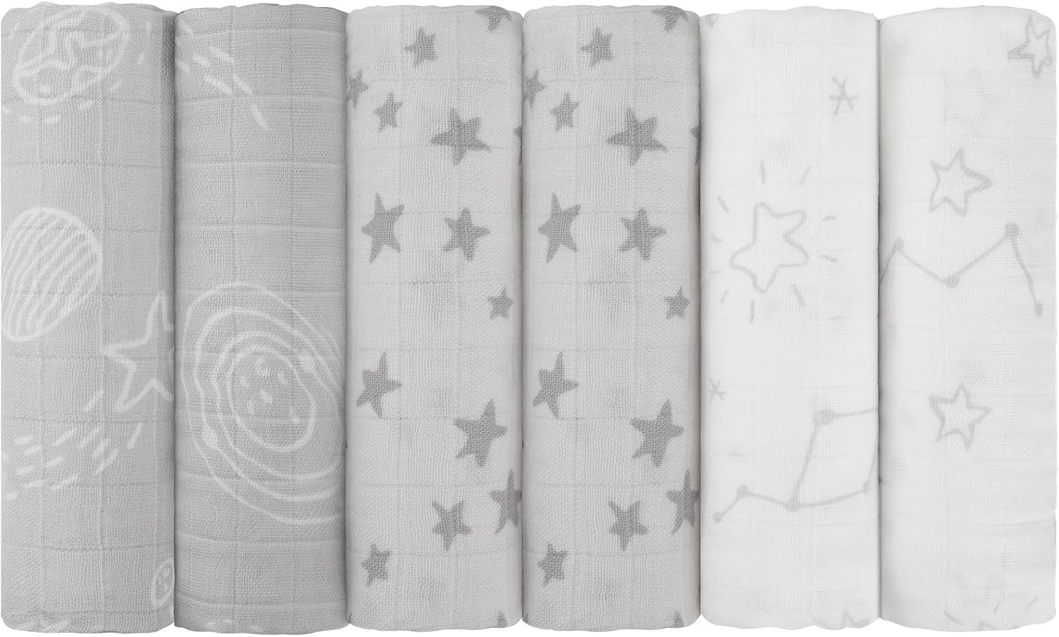 Maliton Muslin Swaddle Blankets for Newborn, 6-Pack Breathable Receiving Blanket (27″ x 27″) Soft Baby Blankets for Girls and Boys, Baby Burp Cloth with 3-Layer Cotton Design for Infant Wrap(Universe)