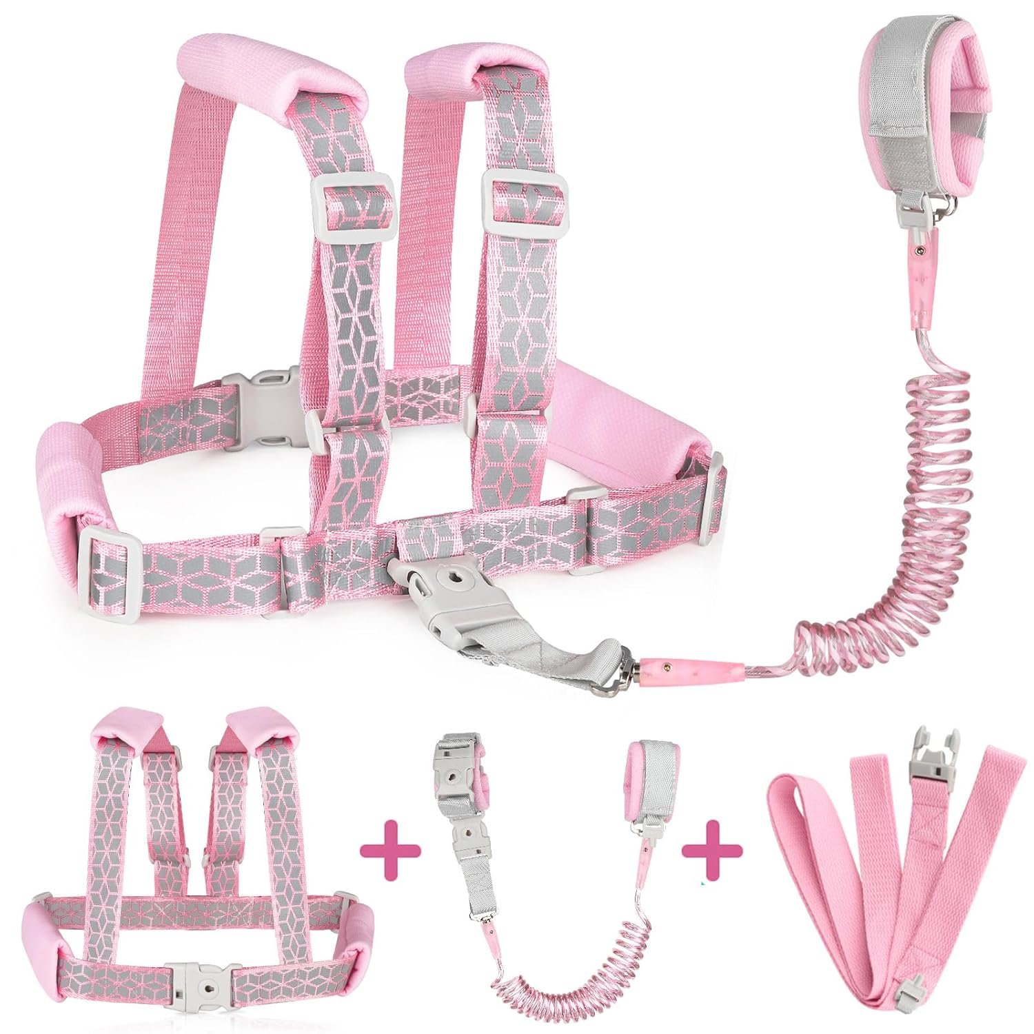 Accmor Toddler Harness Leash, Reflective Kids Leashes with Anti Lost Wrist Link, 3 in 1 Child Harnesses with Key Lock Design for Girls, Baby Walking Wristband Rope Protection Belt Tether.