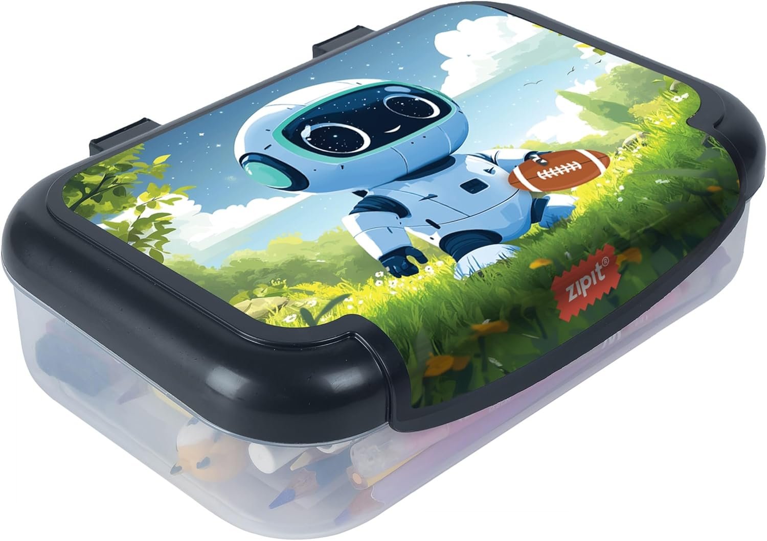 ZIPIT: Recycled Plastic Pencil Box – Robot – Large Capacity Case, Character & Football Themed, Stationery Organizer, School Supplies-Toys Holder, Kids