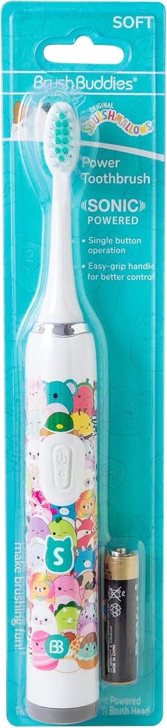 Brush Buddies Squishmallows Sonic Toothbrush, Ultra Soft Bristles, Electric Toothbrush for Adults, Gentle Sonic Cleaning with Cute Character Design, Ideal for Daily Oral Care Routine