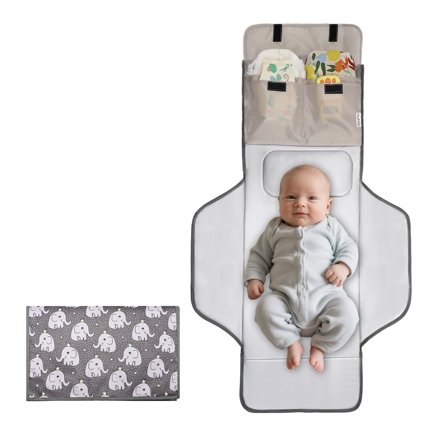31″ X 24.2″ Extra Long Large Lightweight Toddler Diaper Changing Pad Travel, Cute Design 1-36 Month Infant Foldable Baby Changing Mat Wipeable, Changing Pad Portable for Station, Car, Stroller
