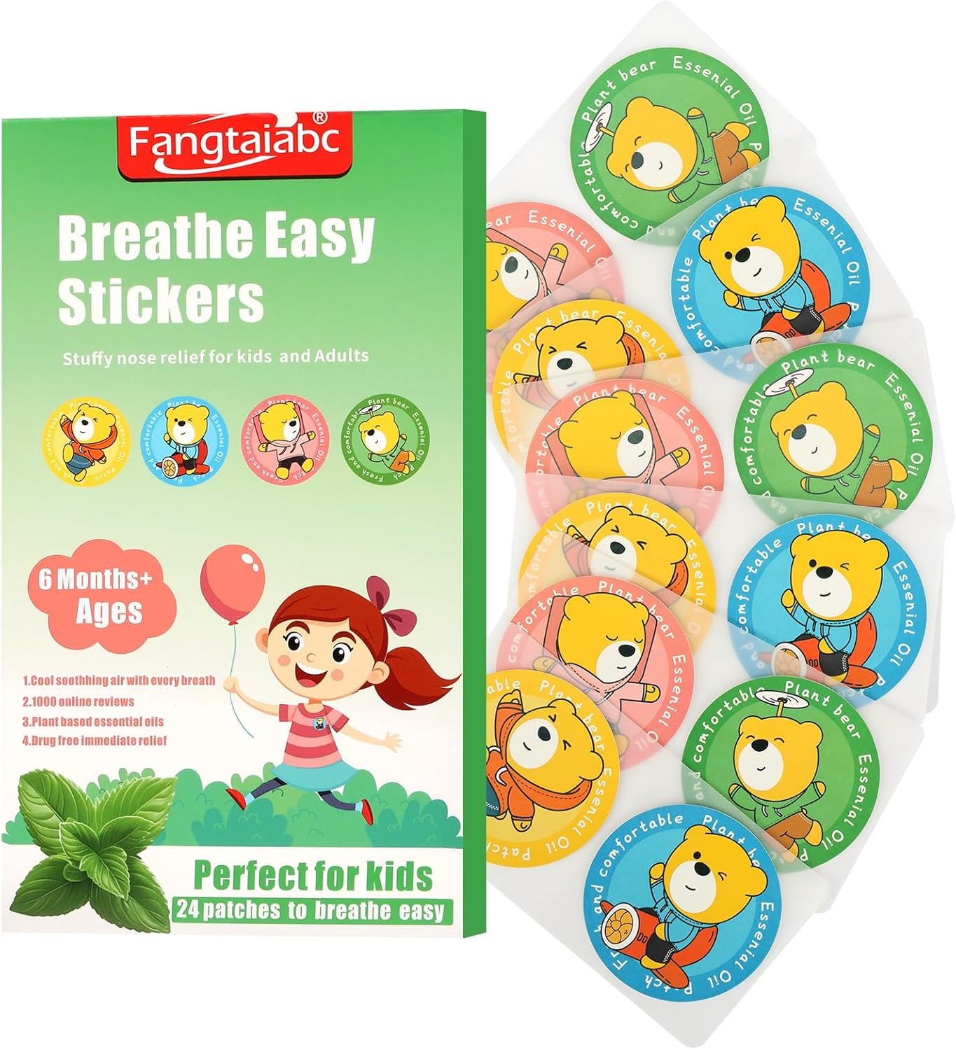Breathe Easy Stickers – Stuffy Patch for Kids and Adults – All-Natural Cold and Allergy Relief for Congestion, Chemical and Drug Free-stuffy Nose Relief for Kids/stuffy Patch (24pcs)