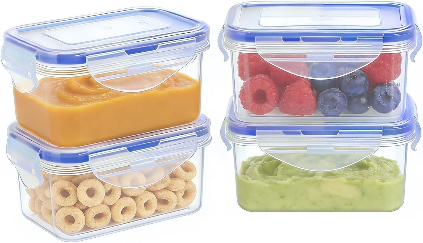 KIGI Small Food Storage Containers with Airtight Lids, 4-Sided Locking Lids, Reusable BPA-Free Plastic, Leakproof for Snack, Lunch, Meal Prep, Portion Control & Purees, 6 oz / 0.75 Cup, 8 Piece Set