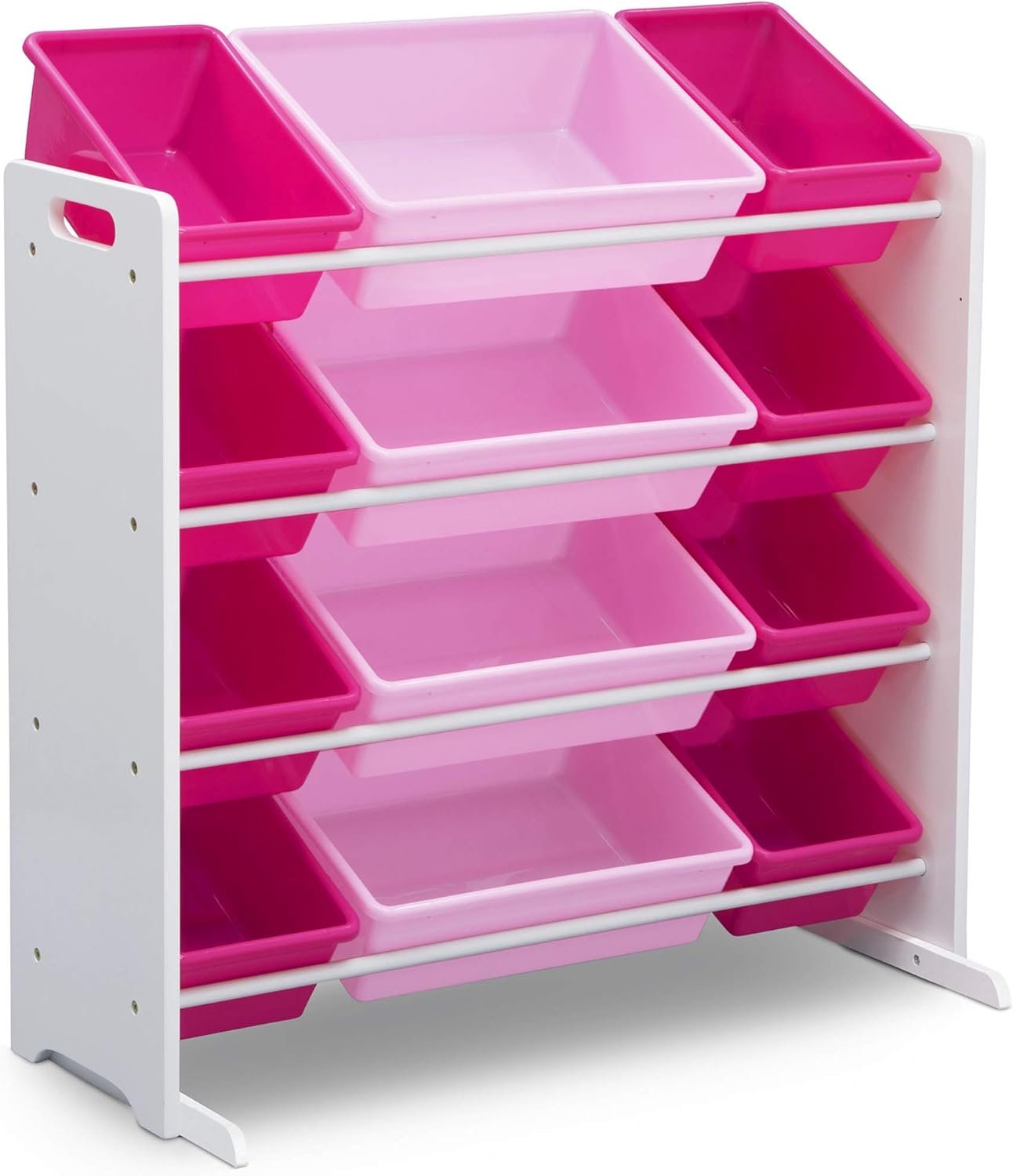 Delta Children Kids Toy Storage Organizer with 12 Plastic Bins – Greenguard Gold Certified, White/Pink