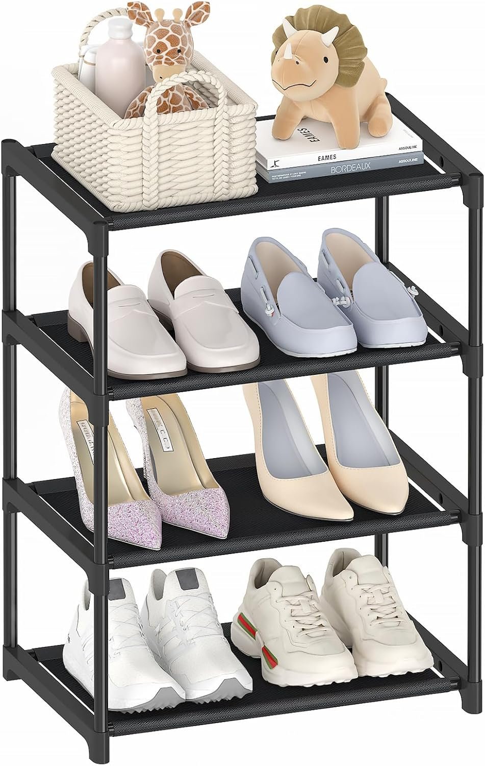 Autonomier 4 Tier Extra Small Shoe Rack (16.3″ Wide), Narrow Stackable Kids Toddler Adult Shoe Storage Organizer Shelf for Closet Floor Entryway Bedroom, Space Saver Shoe Rack Organization Shelves