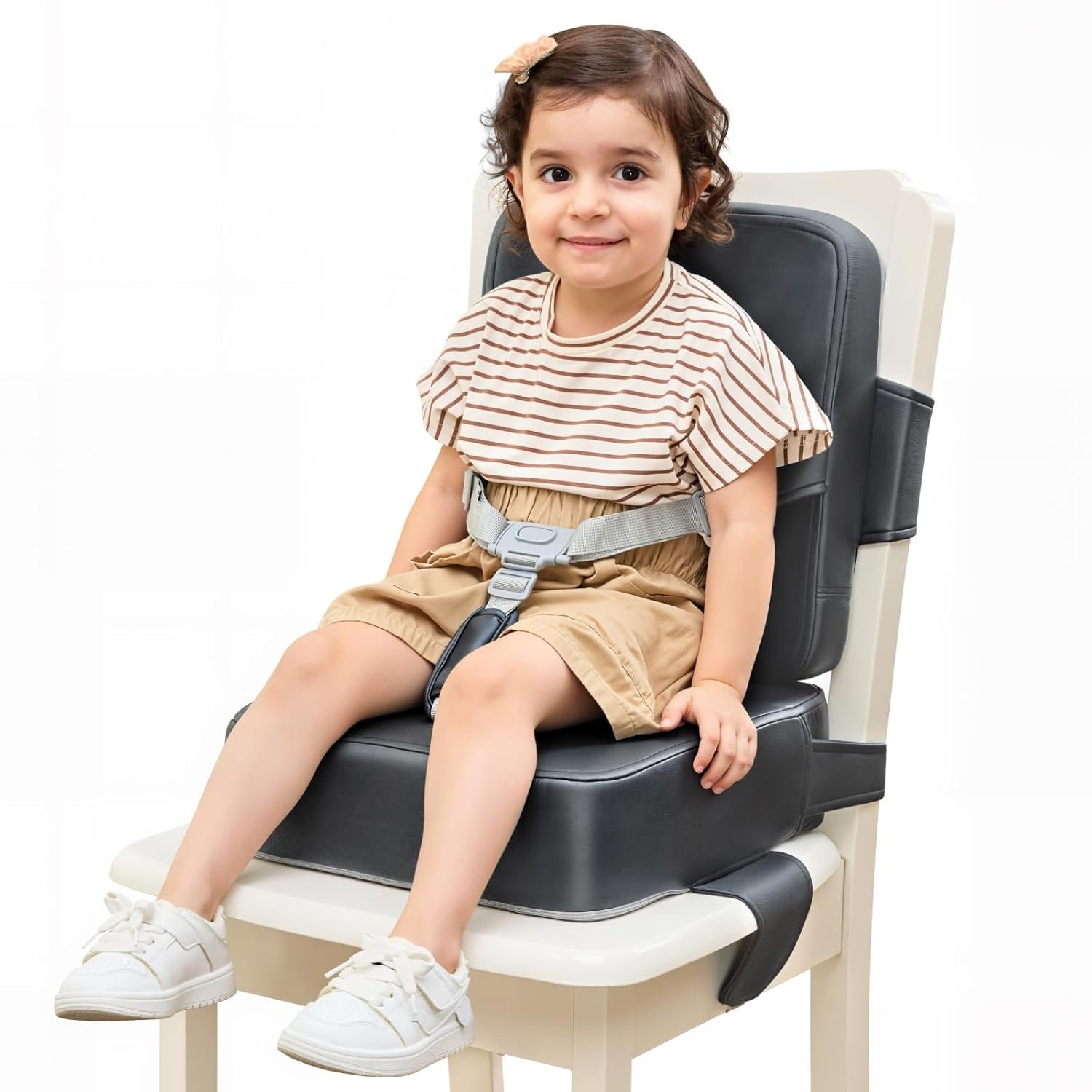 HOMEAL Booster Seat for Kitchen Chair – Toddler Booster Seat for Dining Table – Dining Seat with Adjustable Straps – Non-Slip Base & Breathable Fabric – Dark Gray
