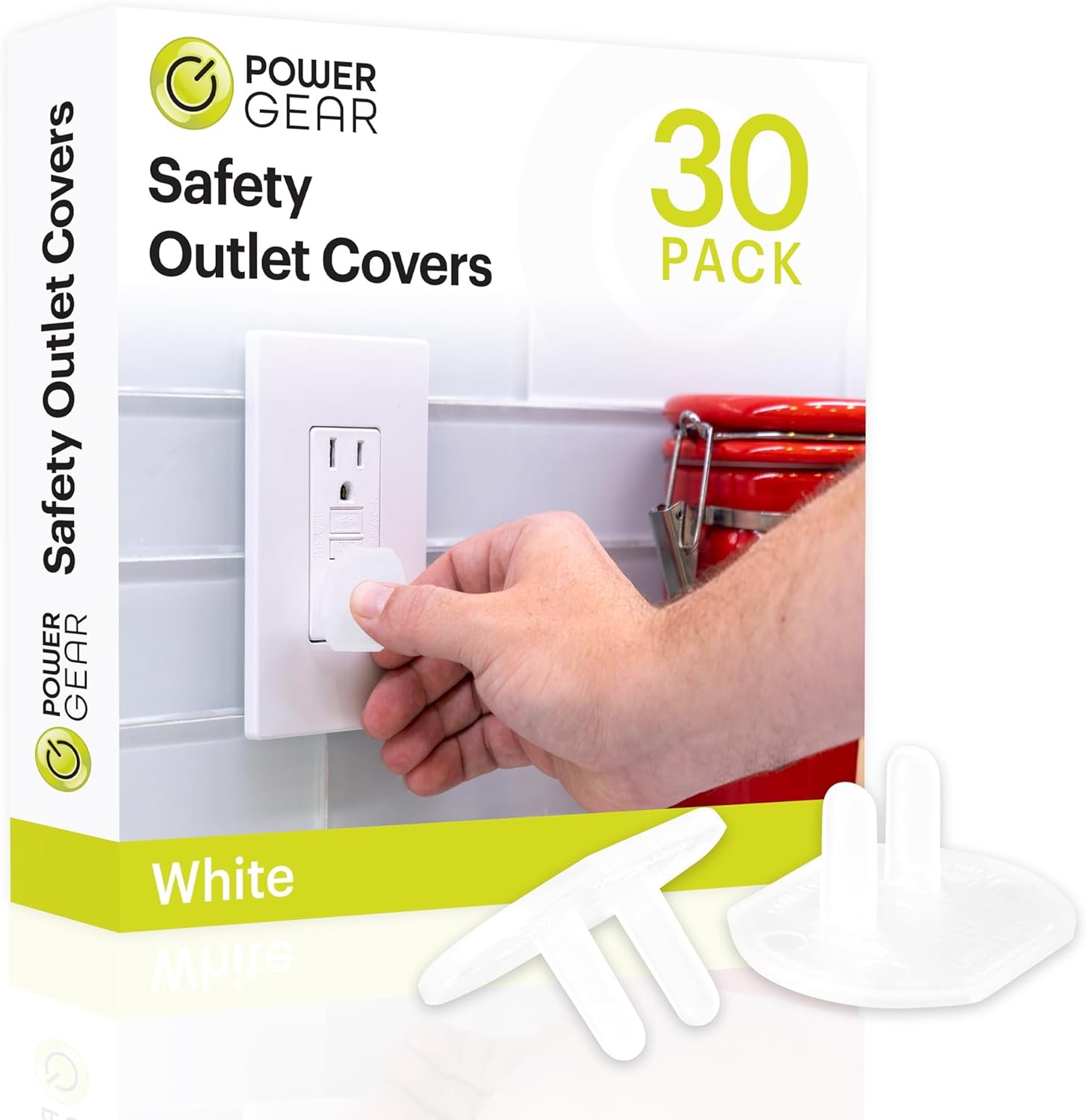 Power Gear Child Safety Electrical Outlet Covers, Tamper‑Resistant Plug Protectors for Standard Wall Outlets, Baby‑Proof & Child‑Proof Safety Caps, White, 30 Pack, 69311