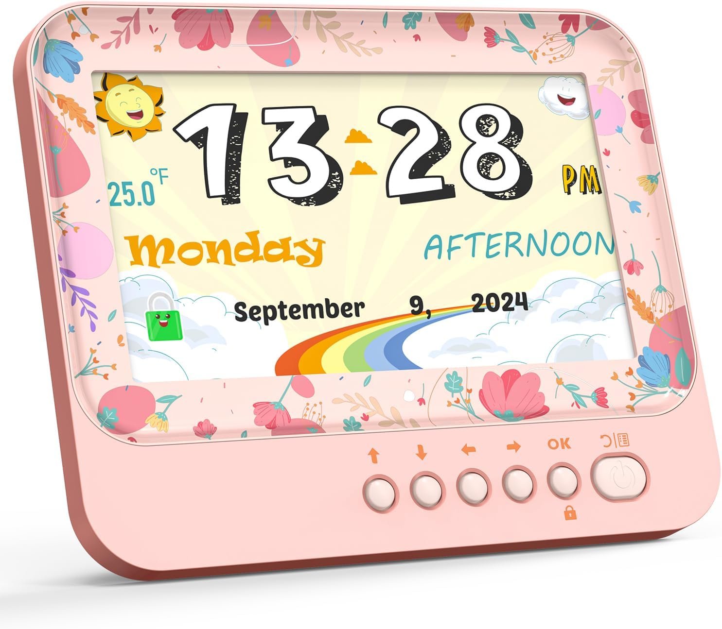 Lemnoi 7 inch Kids Alarm Clock Sleep Training Clock,Digital Clock with Stopwatch and Timer,19 Labels & 15 Alarms, Adjustable Brightness,Birthday Gift Room Decor(Pink)