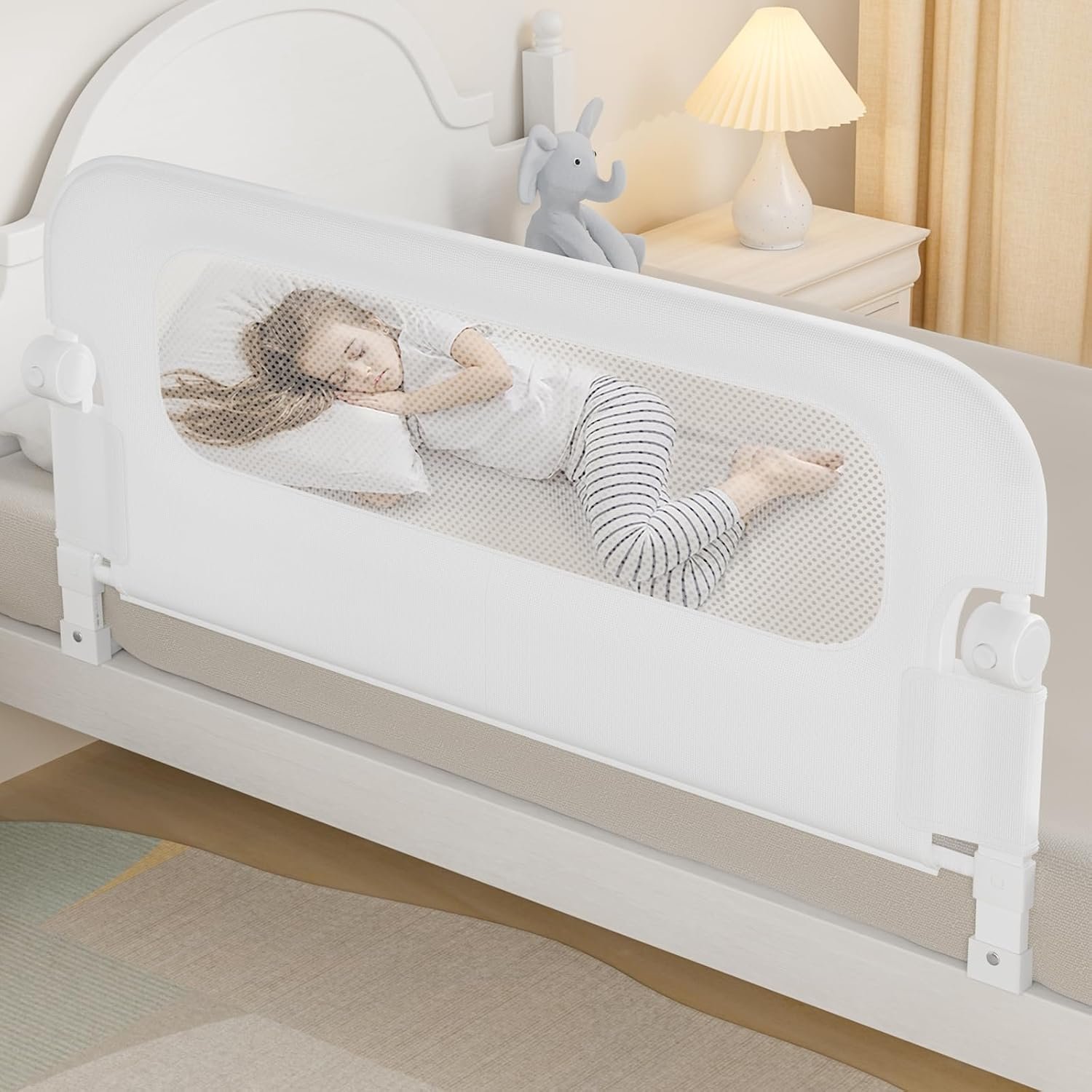 NUTIKAS Baby Bed Rail Guard for Toddlers -46″ Toddler Bed Rails for Twin, Full, Queen, King Bunk Size Bed Swing Down Bedrail Extral Tall Child Safety Side Railing Guards for Kids