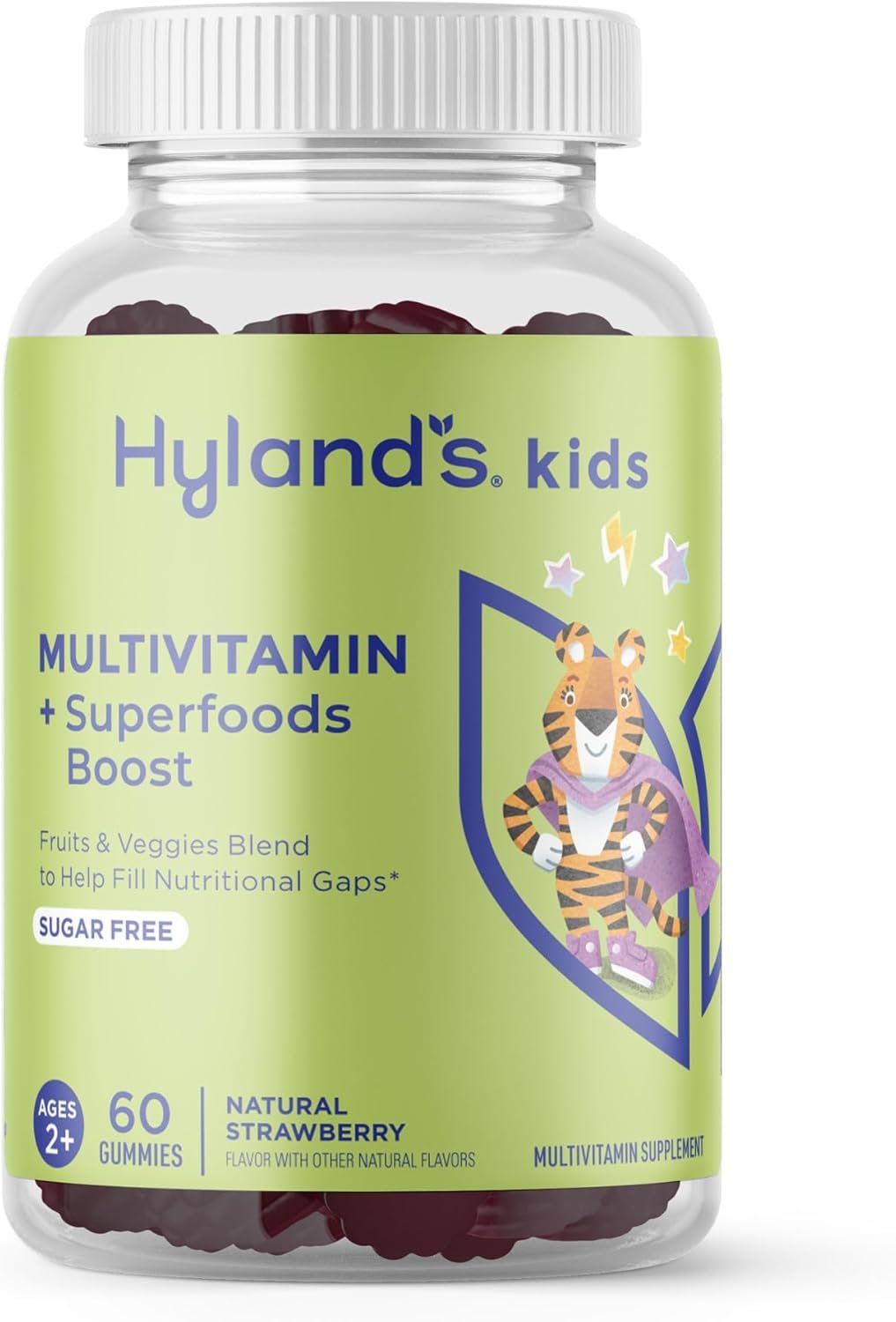 Hyland’s Kids Multivitamin + Superfoods Boost, Sugar Free Natural Strawberry Flavored Gummies with Fruits & Veggies Blend, 60ct Bottle