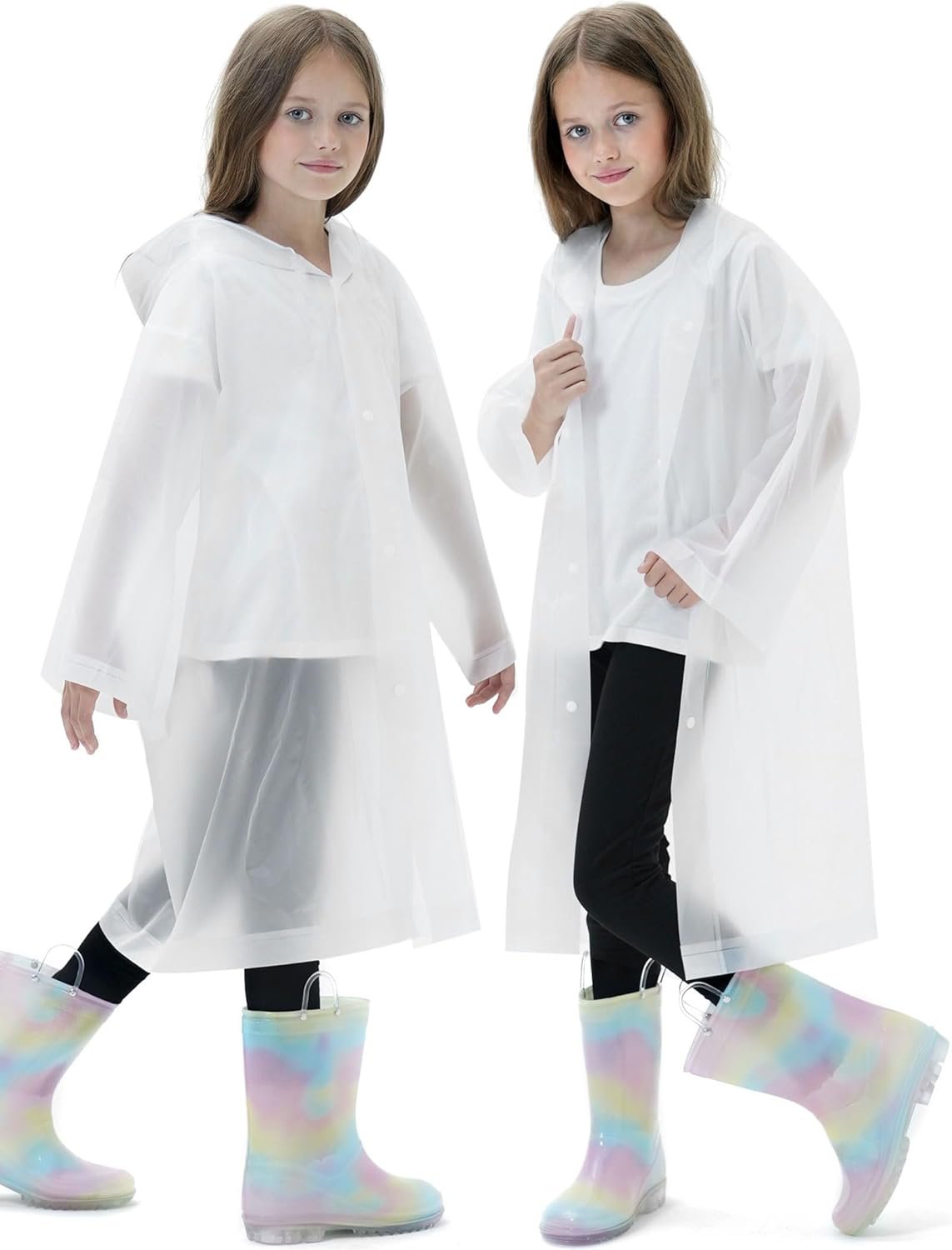 2 Pack Reusable Waterproof Raincoat EVA Emergency Rain Ponchos One Size Rain Jacket for Children, Boys and Girls